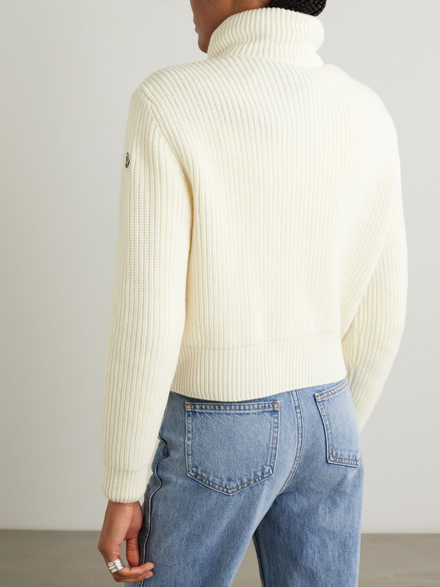 Ribbed wool and quilted shell down hoodie White - 4