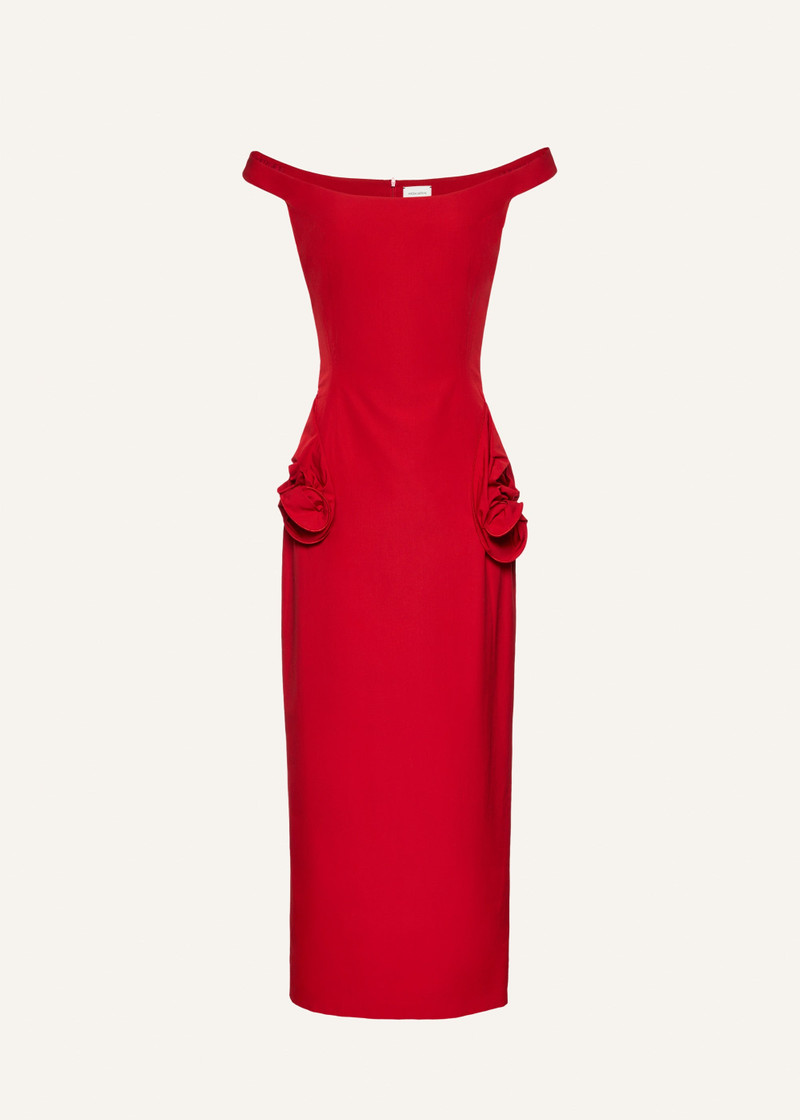 Floral side cut out midi dress in red - 1