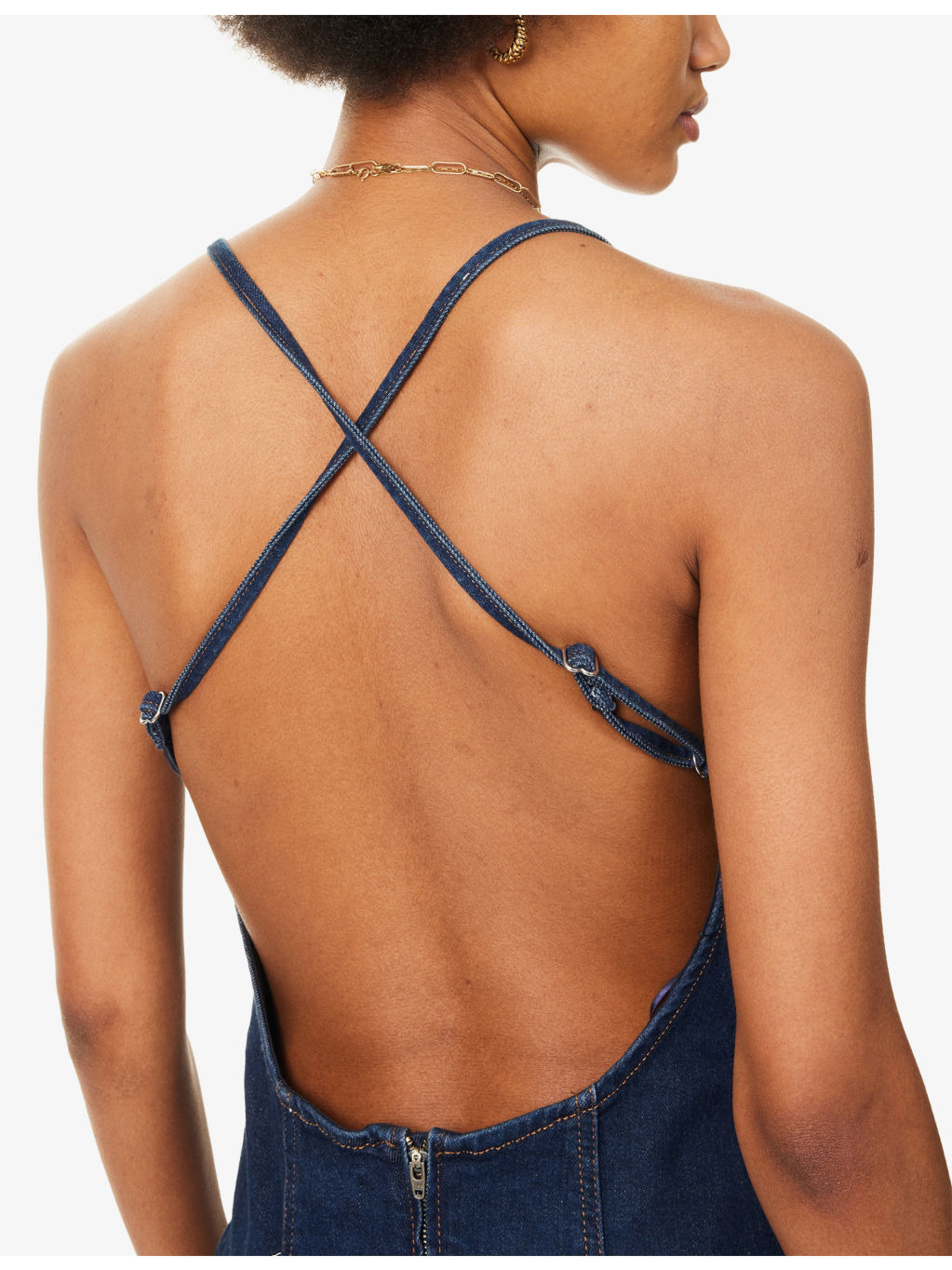 Crosley Criss-Cross-Shoulder-Straps Stretch-Denim Blend Midi Dress - 5