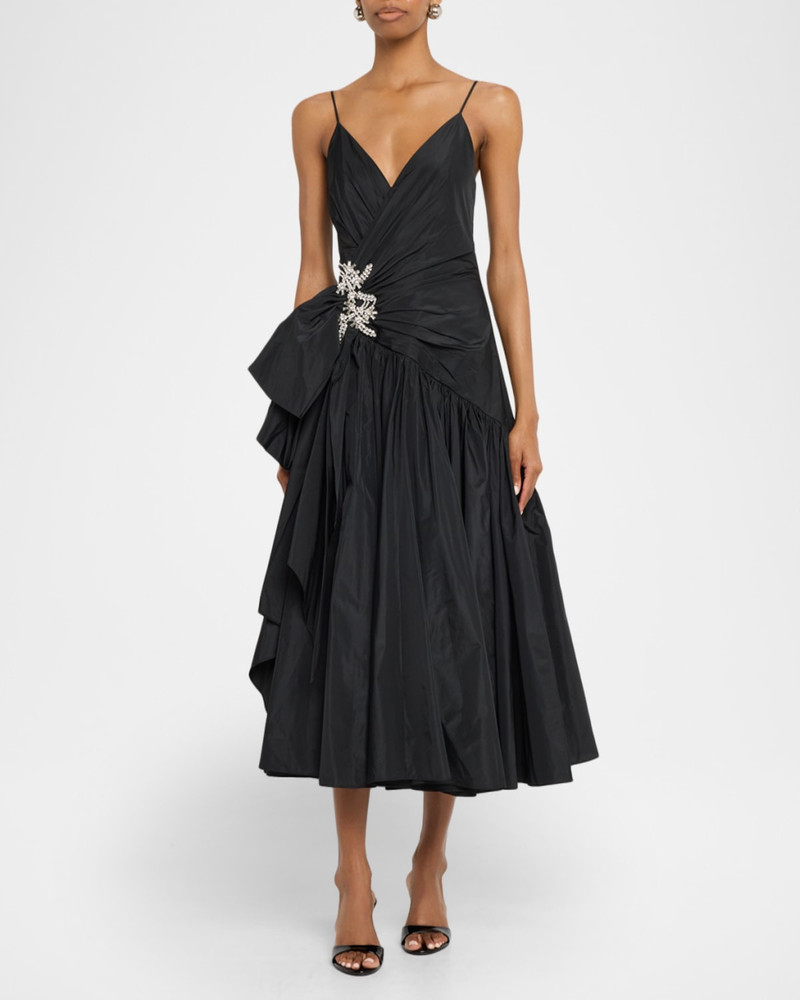 Cinq à Sept Ellette Draped Midi Dress with Crystal Accent outlook