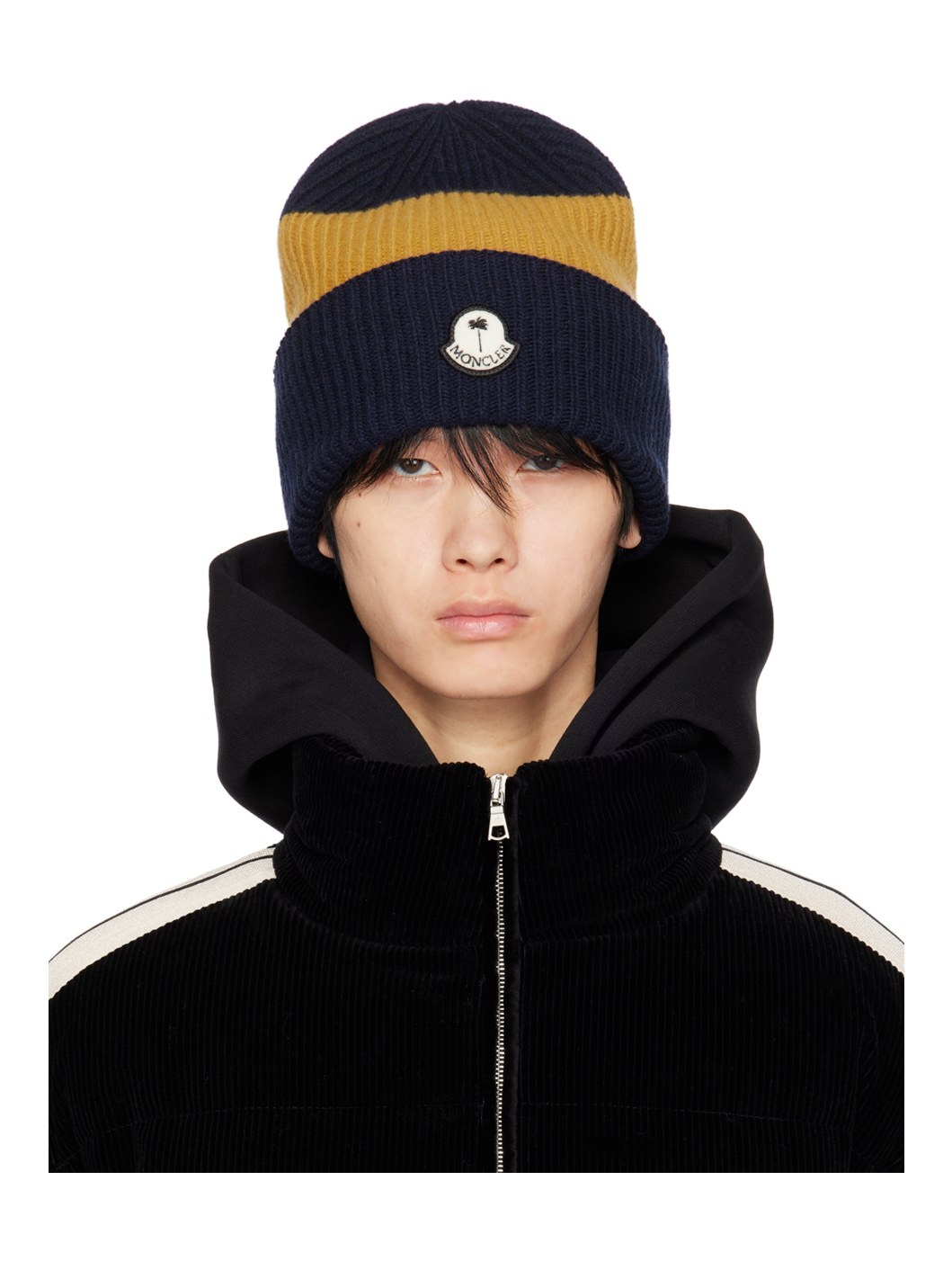 Moncler x Palm Angels Navy & Yellow Beanie - 1