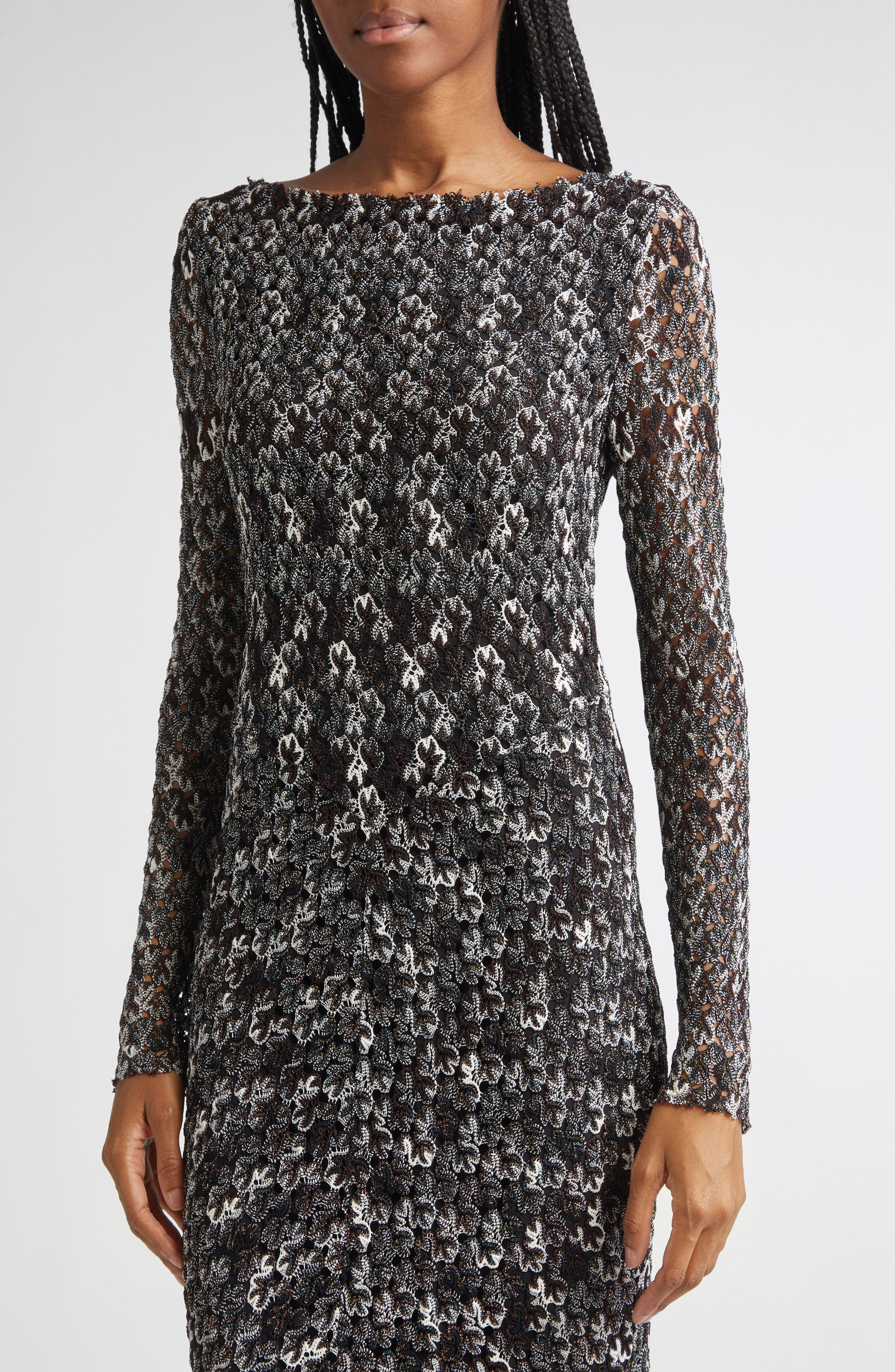Missoni Knit Metallic Lace Maxi Dress in Dark Brown And Black at Nordstrom - 4