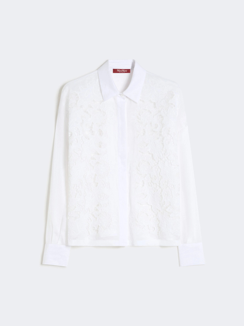 CALI Embroidered ramie canvas boxy shirt - WHITE 1