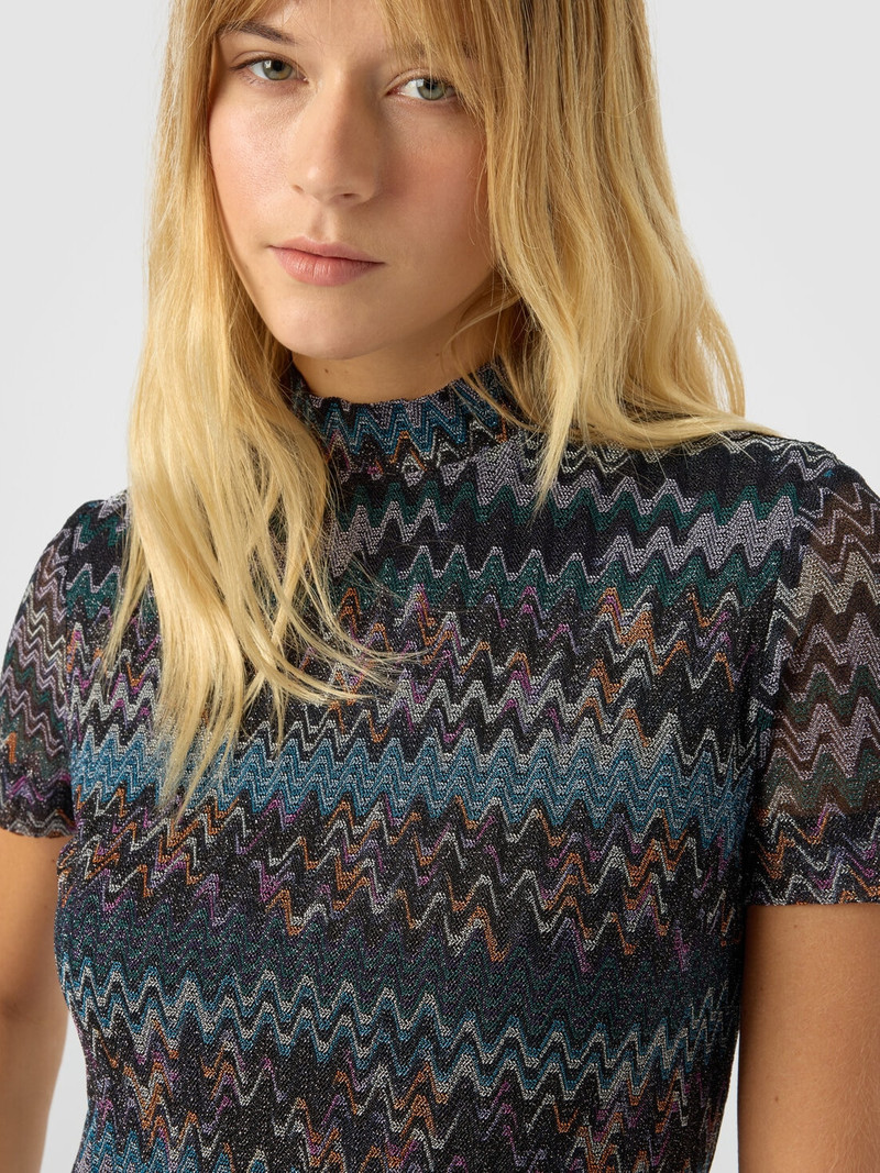 High-neck mini dress in lamé viscose 5