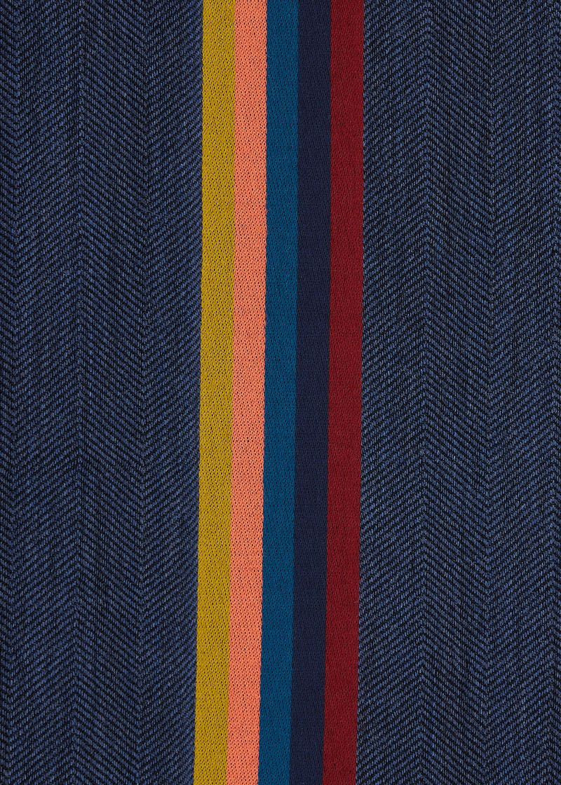 Dark Navy 'Artist Stripe' Band Herringbone Wool-Blend Scarf 3