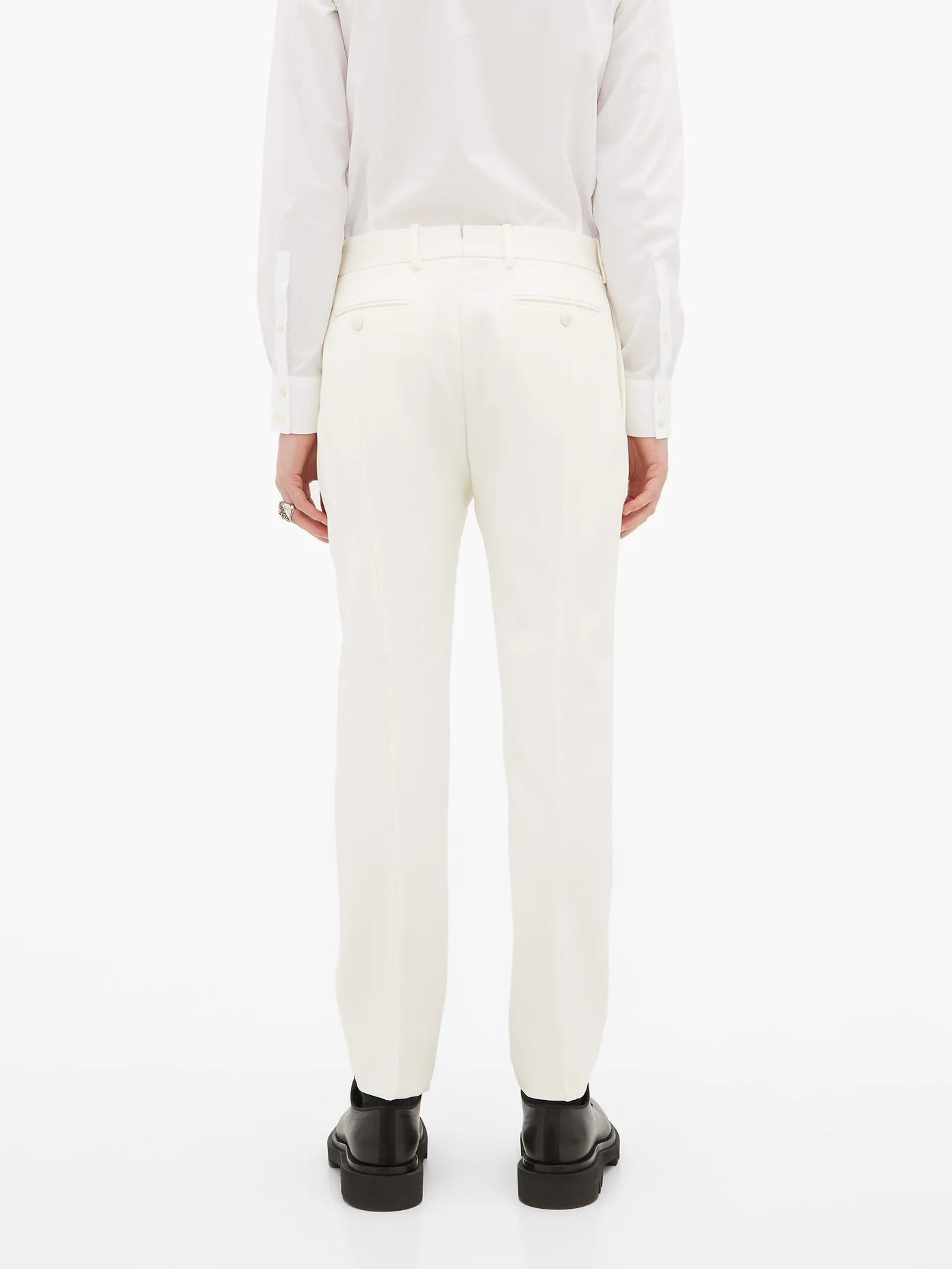 Pick-stitched wool-twill tapered trousers - 5