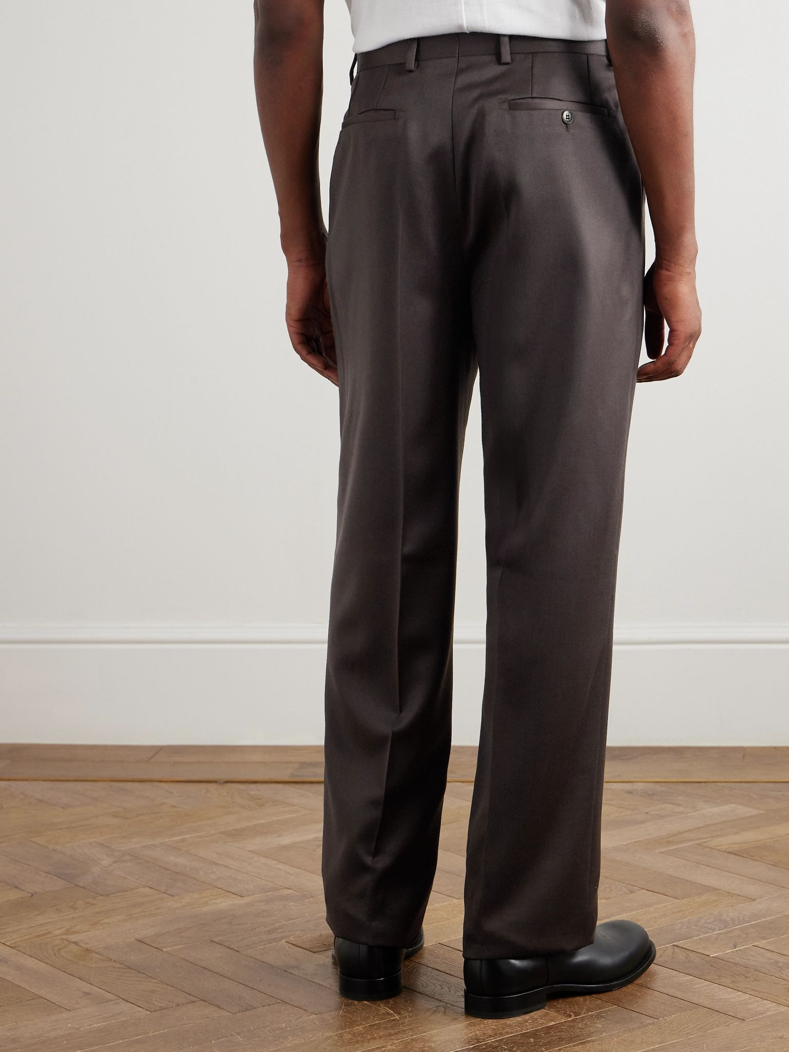 Capri Wide-Leg Pleated Wool-Blend Trousers Brown - 4