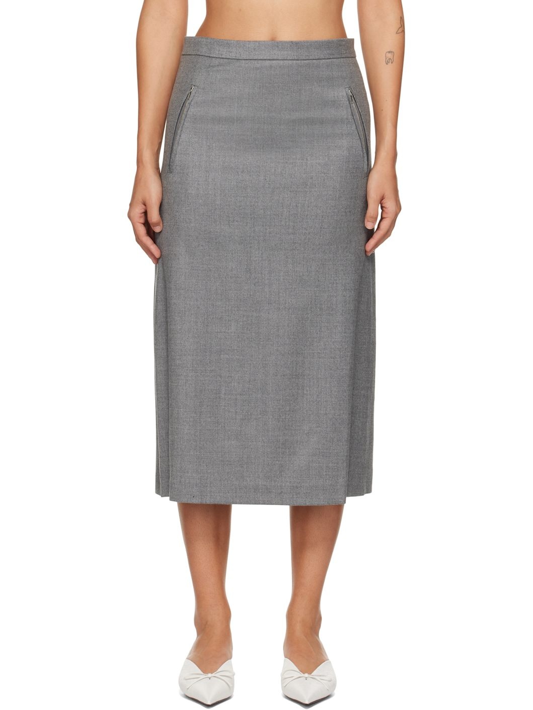Gray Side Folded Midi Skirt - 1