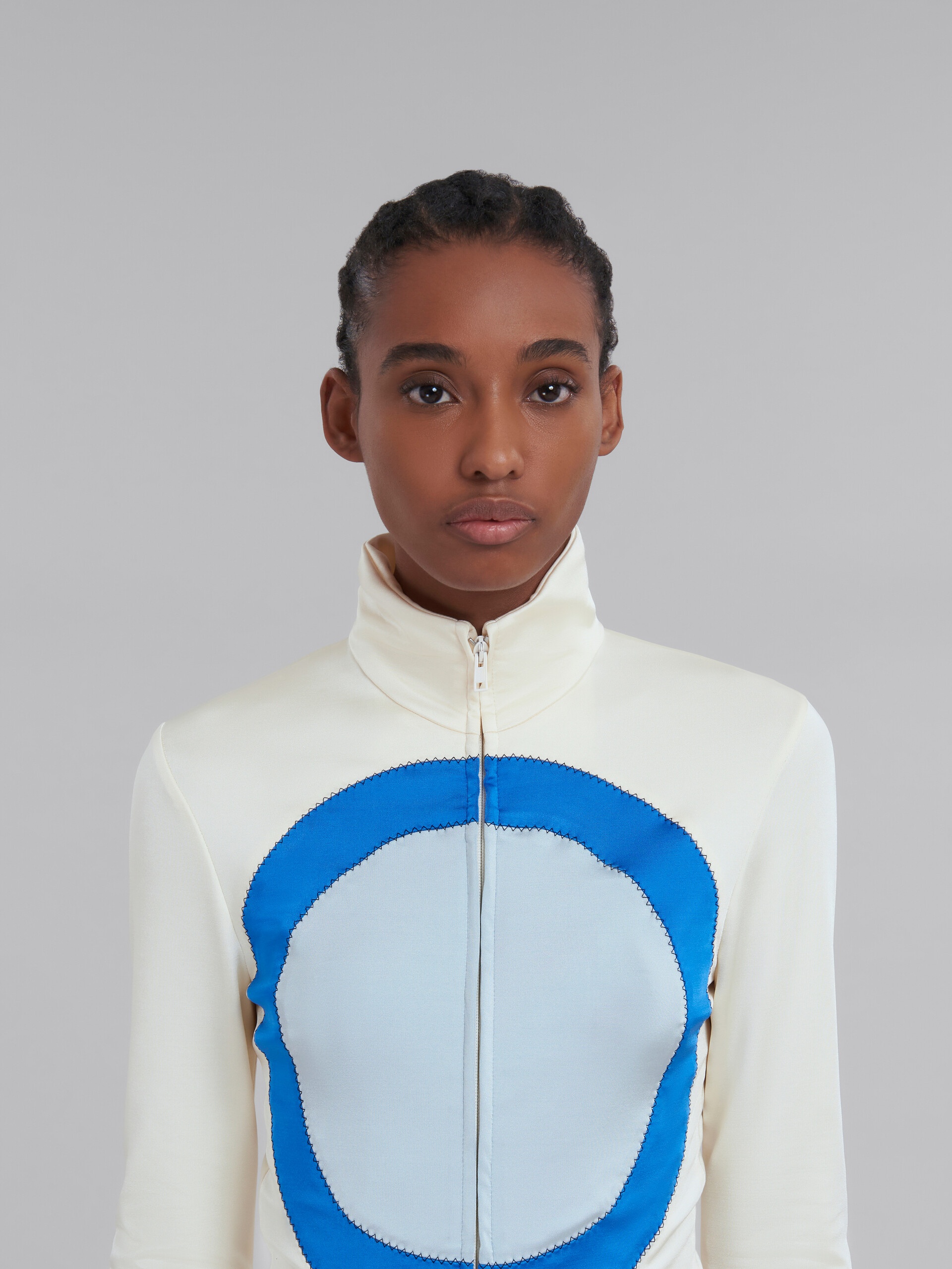WHITE JERSEY JACKET WITH CIRCLE INLAYS - 4