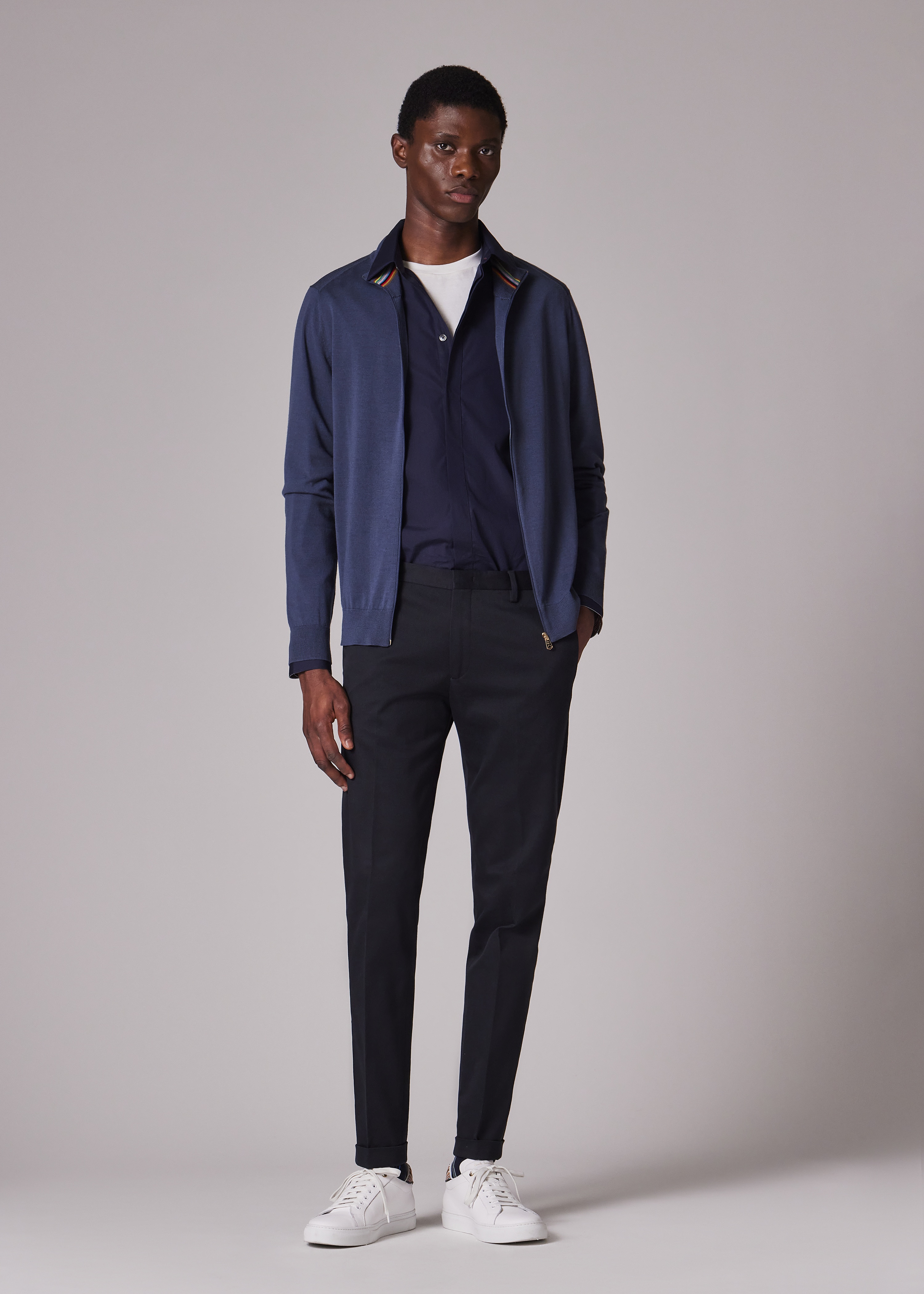 Stone Blue Merino Wool Full-Zip Cardigan - 7
