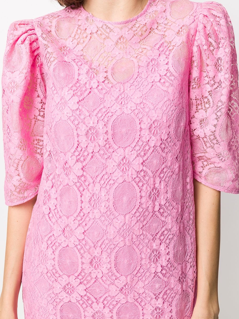 puff-sleeved floral lace shift dress - 5