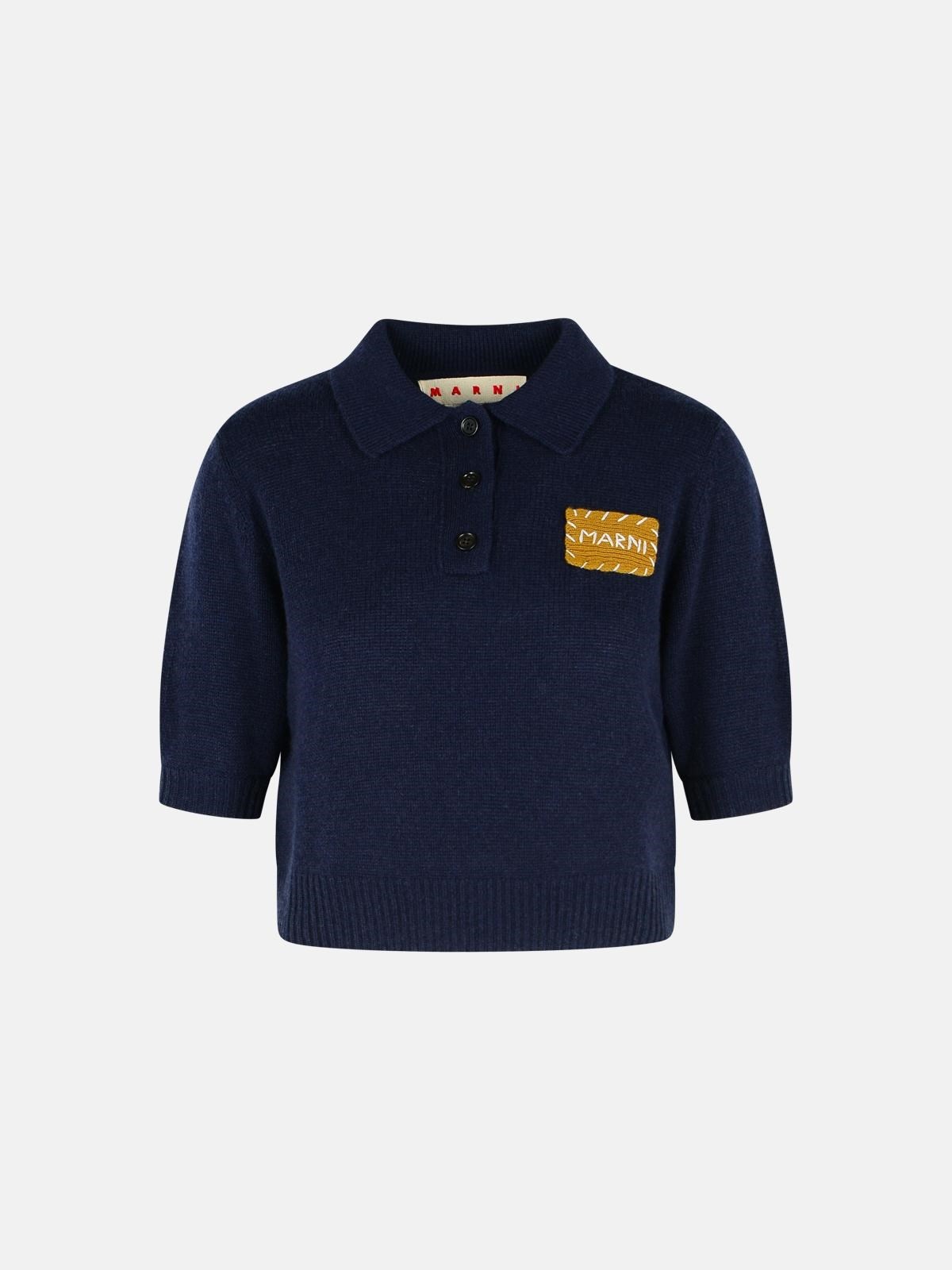 POLO SWEATER IN DARK BLUE CASHMERE WITH 'MARNI' APPLICATION - 1
