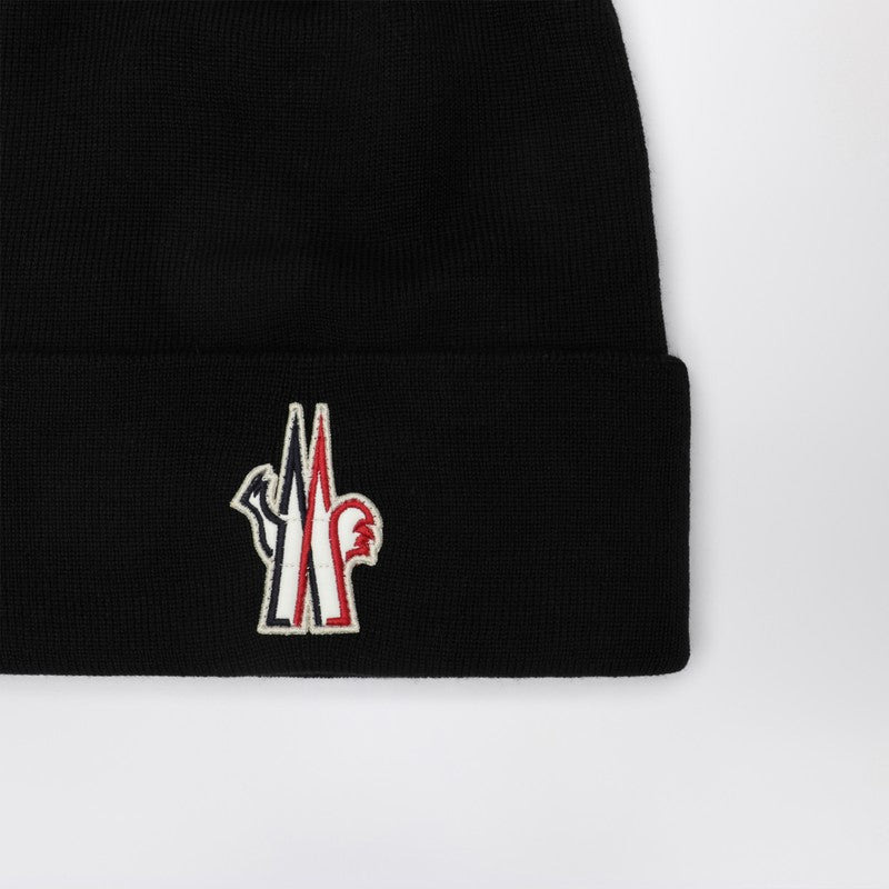 Moncler Grenoble Black Wool Hat With Logo Embroidery Men - 2