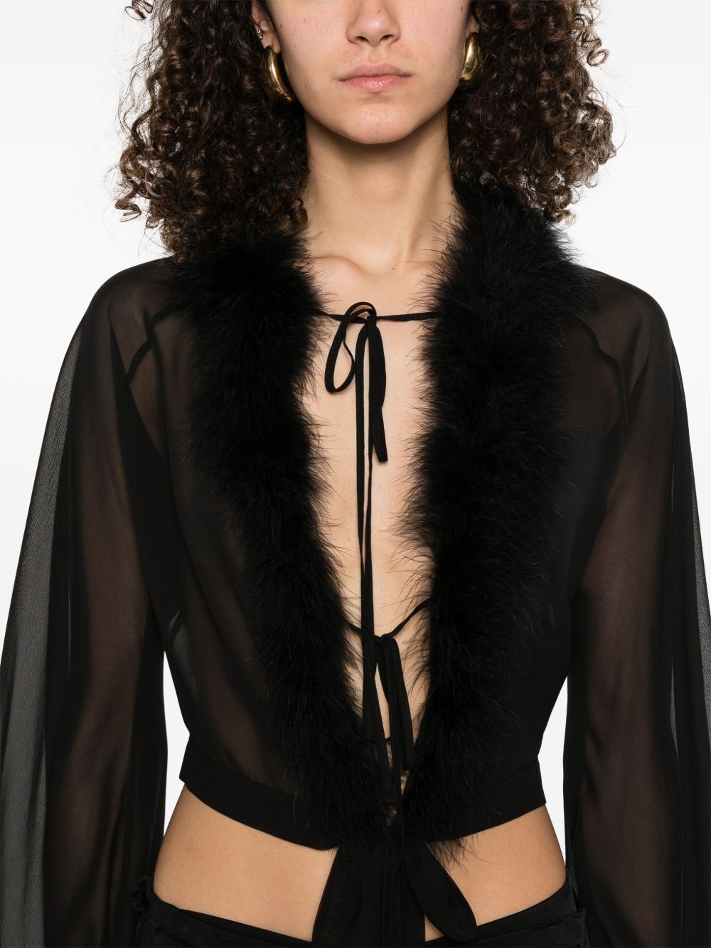 feather-trim georgette blouse - 5