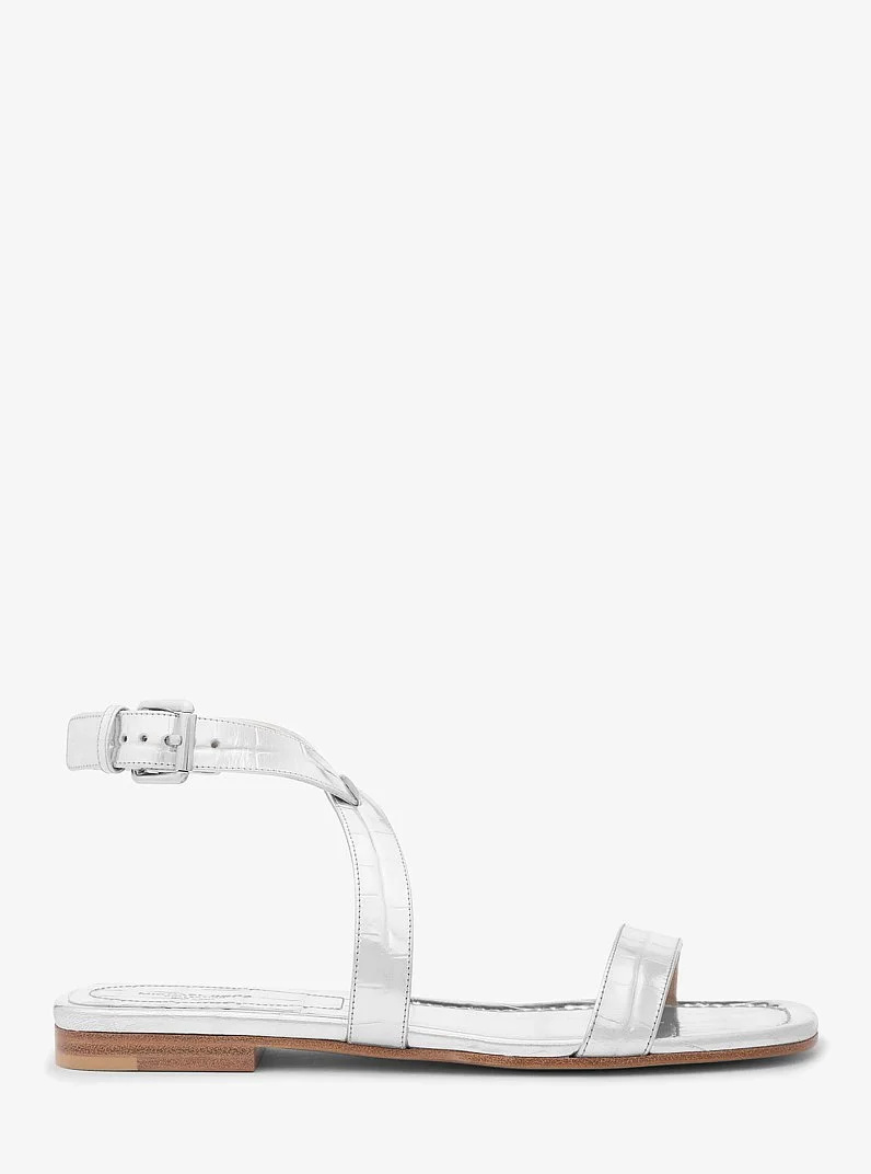 Bridgette Metallic Crocodile Embossed Leather Sandal - 1