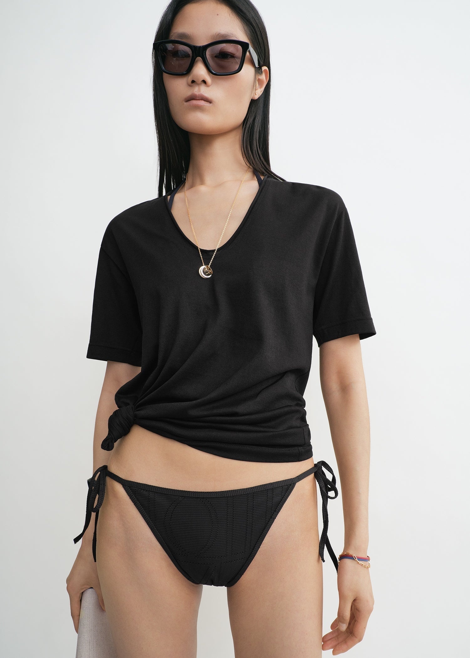Monogram pointelle bikini bottoms black - 6