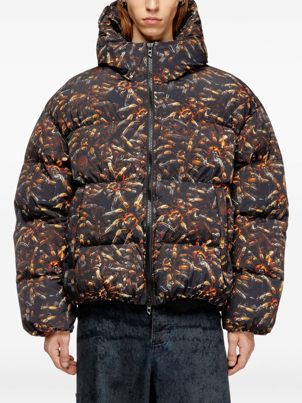 tarantulas-print hooded padded jacket - 3