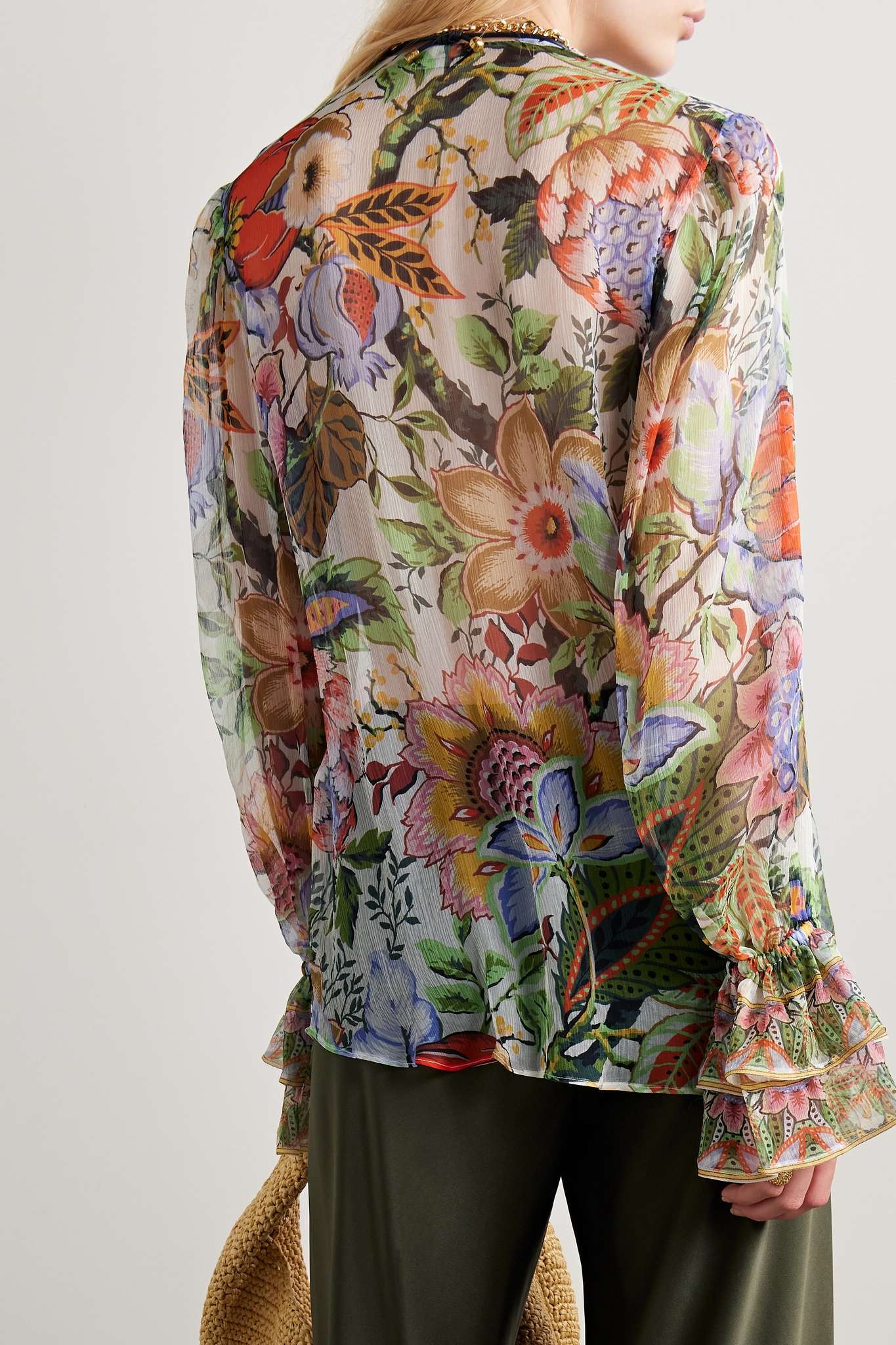 Ruffled floral-print silk-crepon blouse - 3
