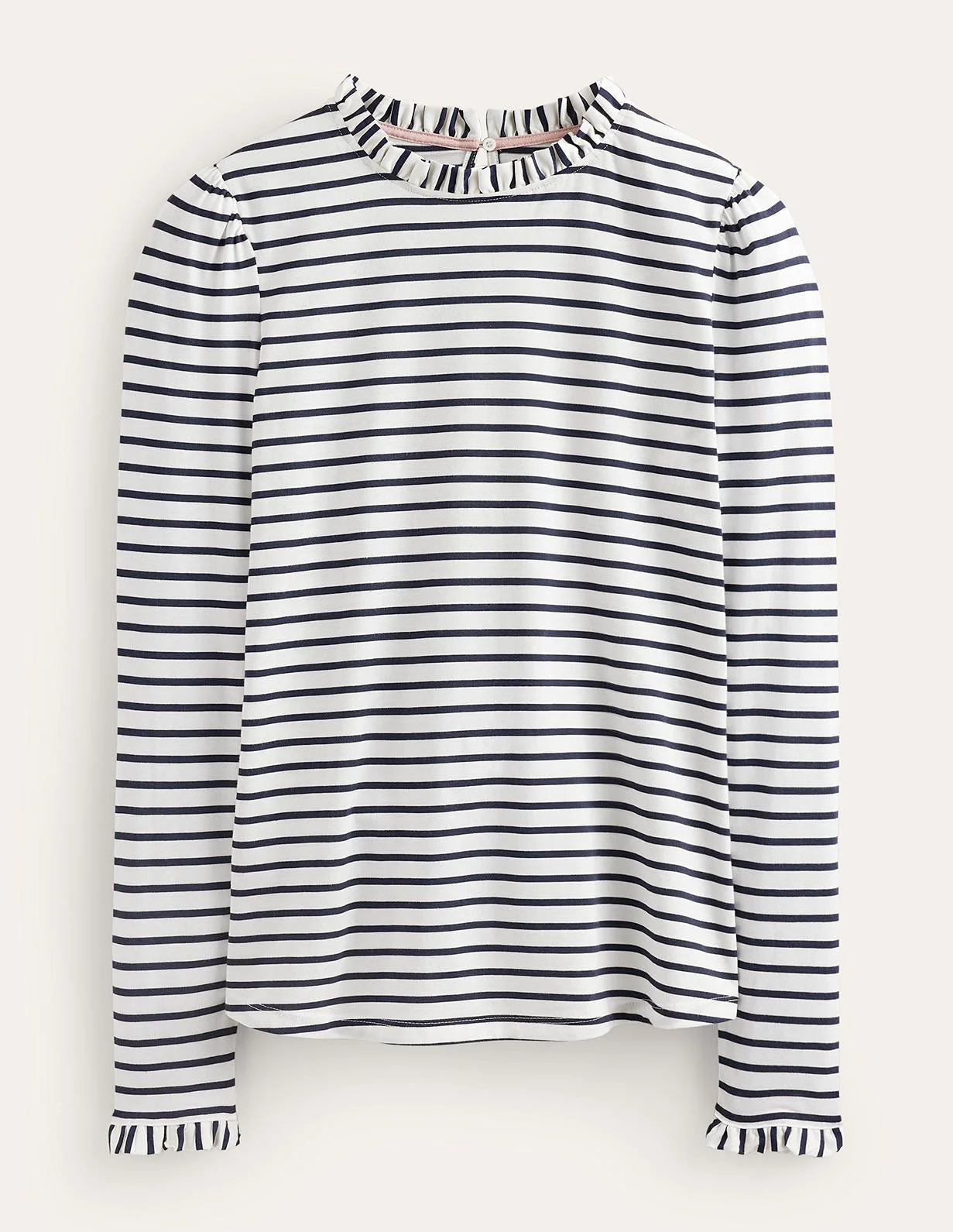 Supersoft Frill Detail Top-Ivory / Navy Stripe - 1