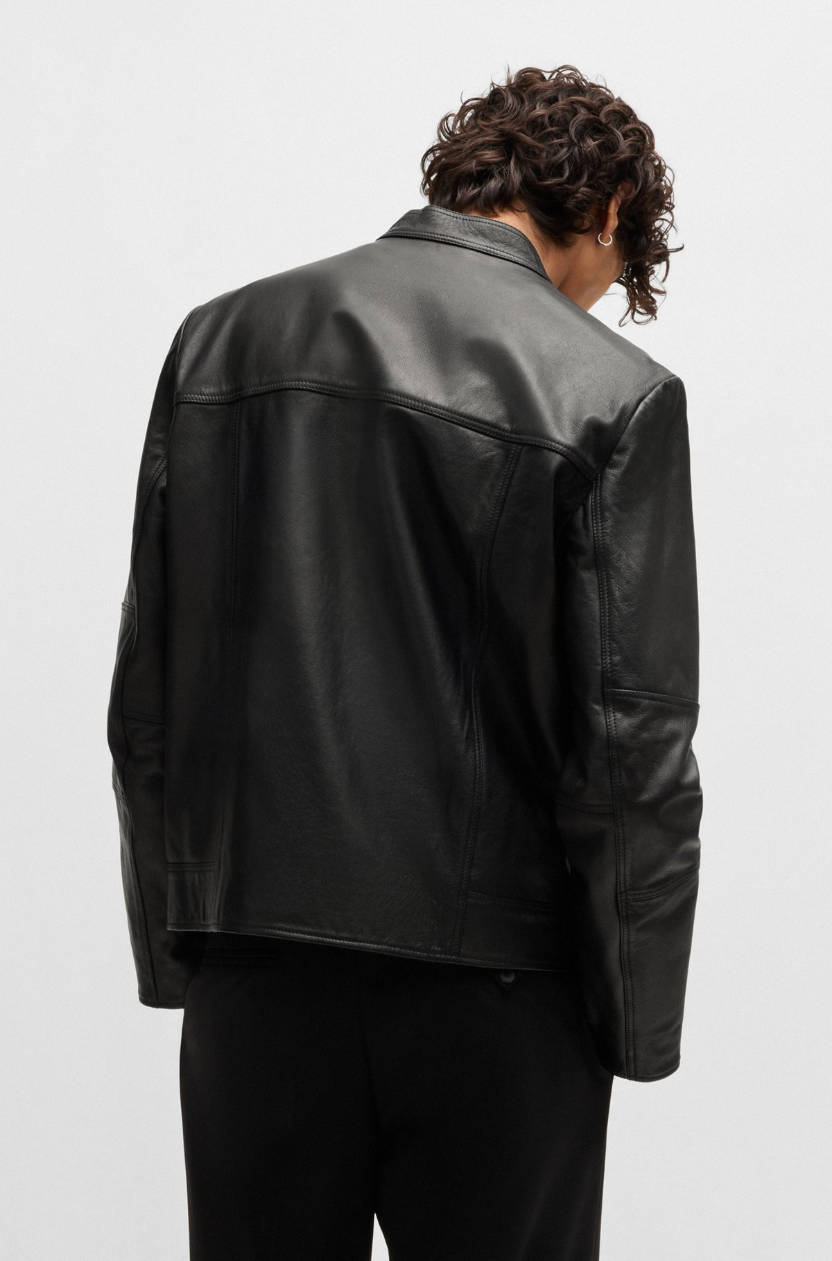 SLIM-FIT JACKET IN LEATHER WITH STAND COLLAR - 4