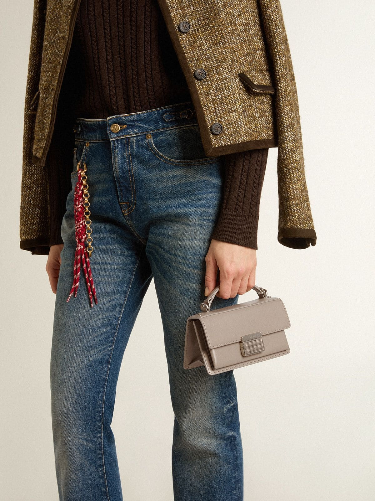 Small Venezia Bag in beige boarded leather with gold details - 3
