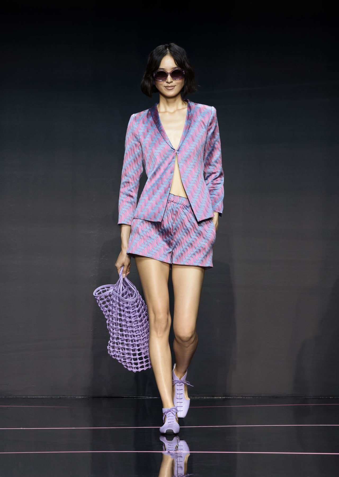 Two-tone wave-motif jacquard jacket with shawl collar - 7