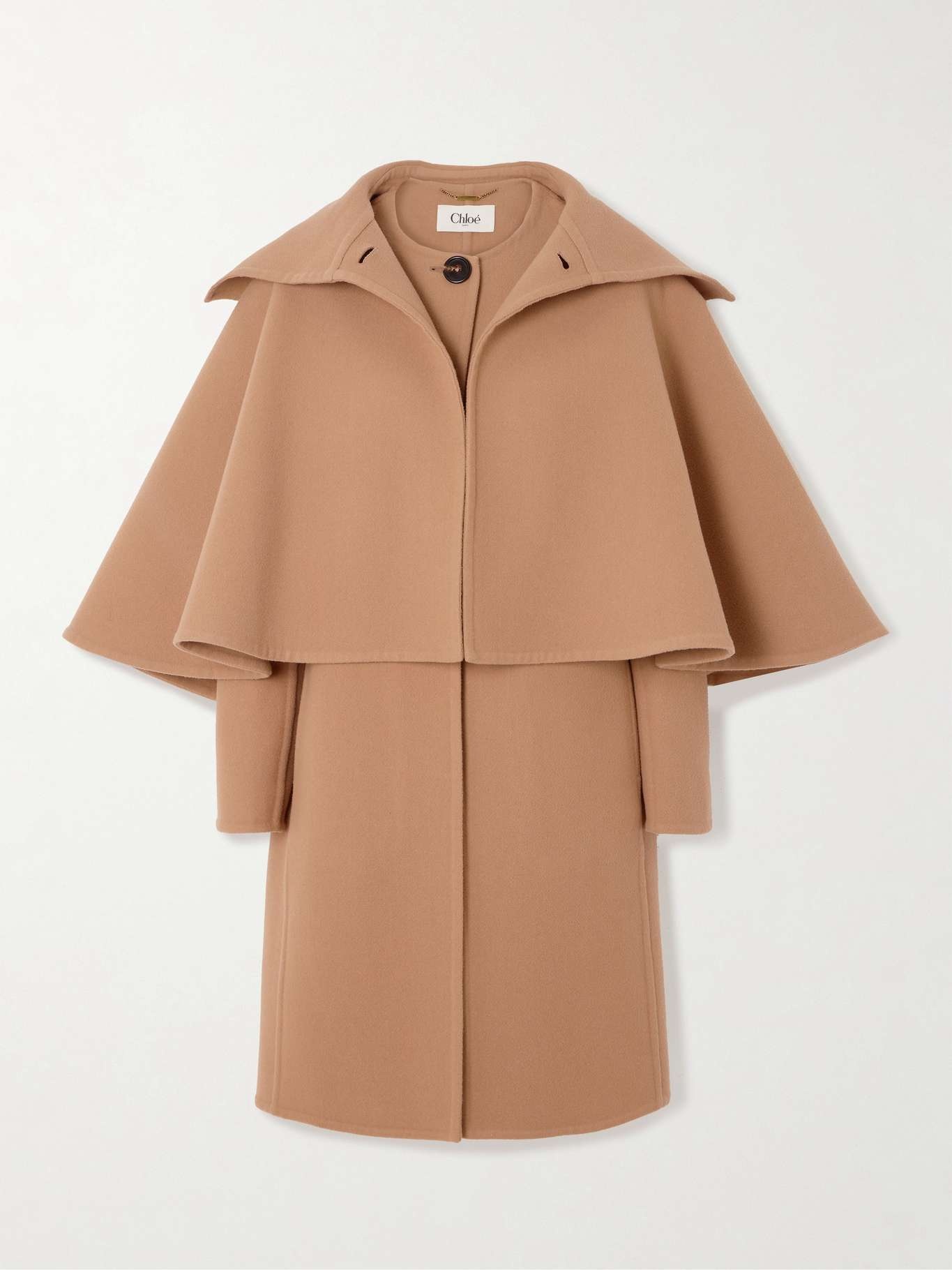 Cape-effect layered wool and cashmere-blend coat - 1