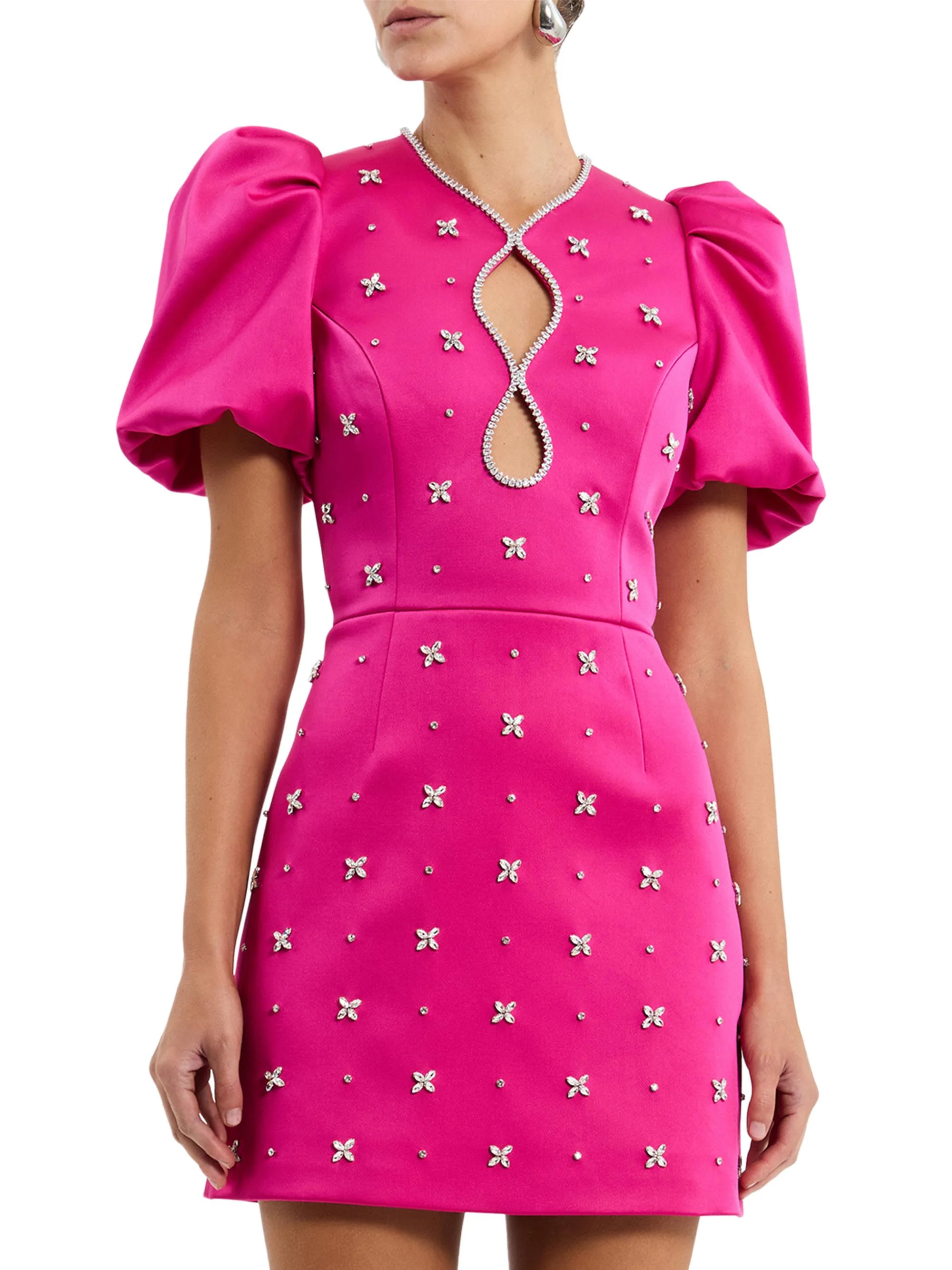 Women's Saskia Embellished Balloon-Sleeve Minidress - Hot Pink - 1