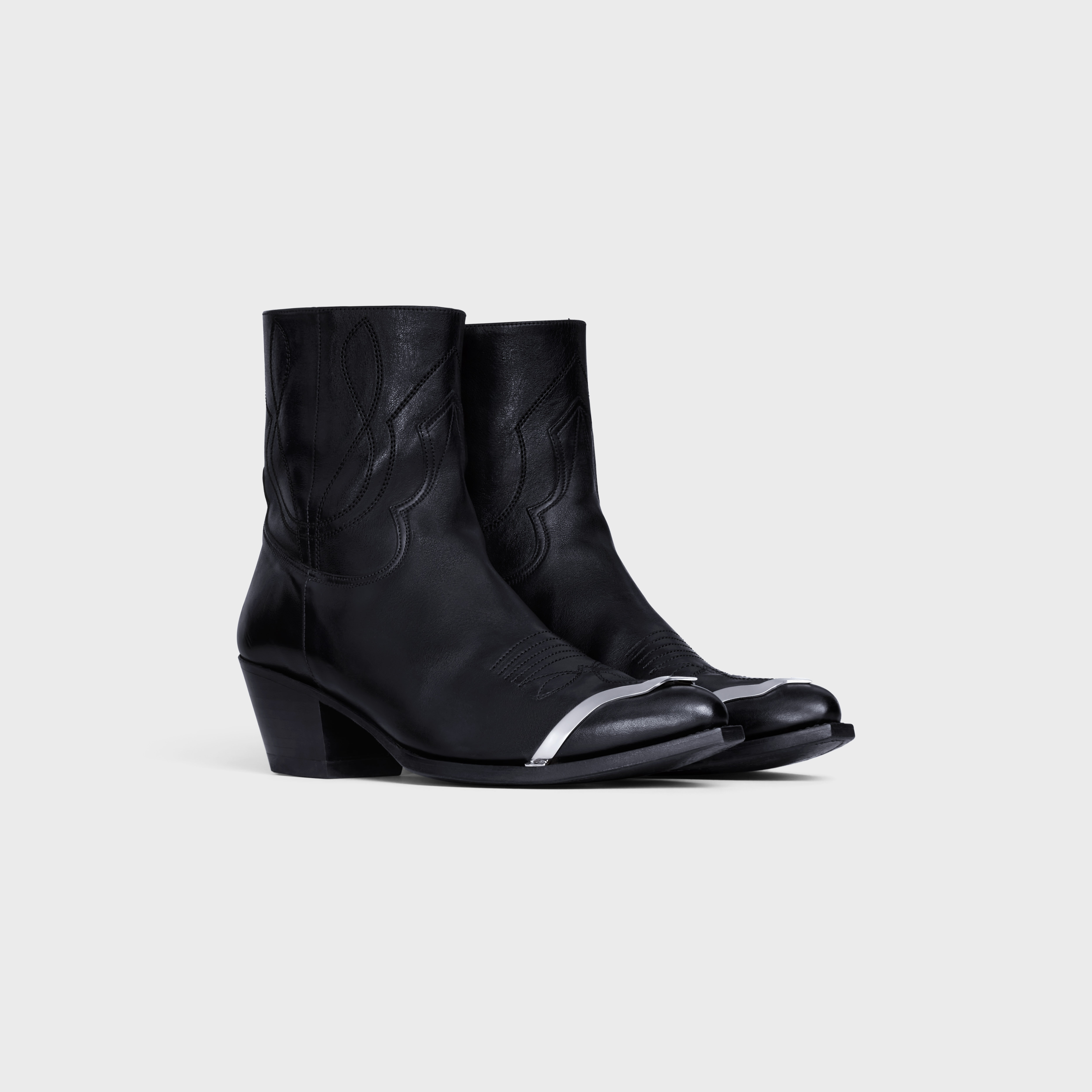CELINE WESTERN ZIPPED BOOTS WITH METAL CAP TOE in Calfskin - 2