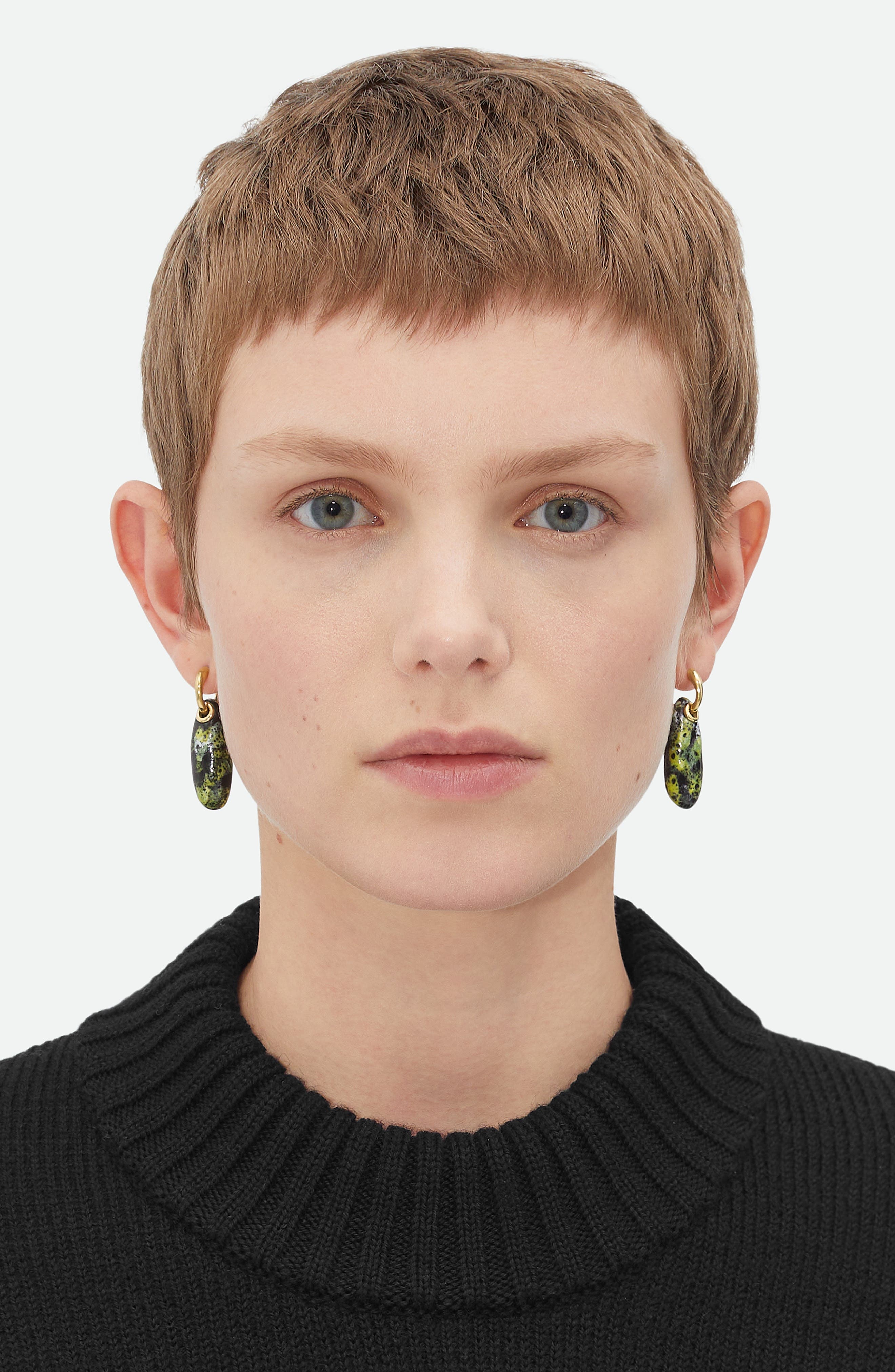 Bottega Veneta Small Ellipse Ceramic Drop Hoop Earrings in 7062 Yellow/Black/White at Nordstrom - 5