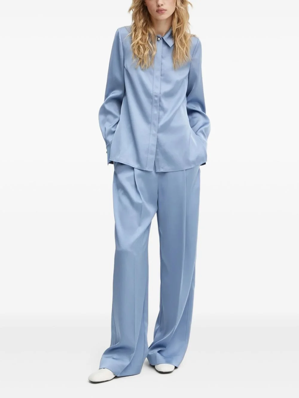 satin-panelled shirt - 1