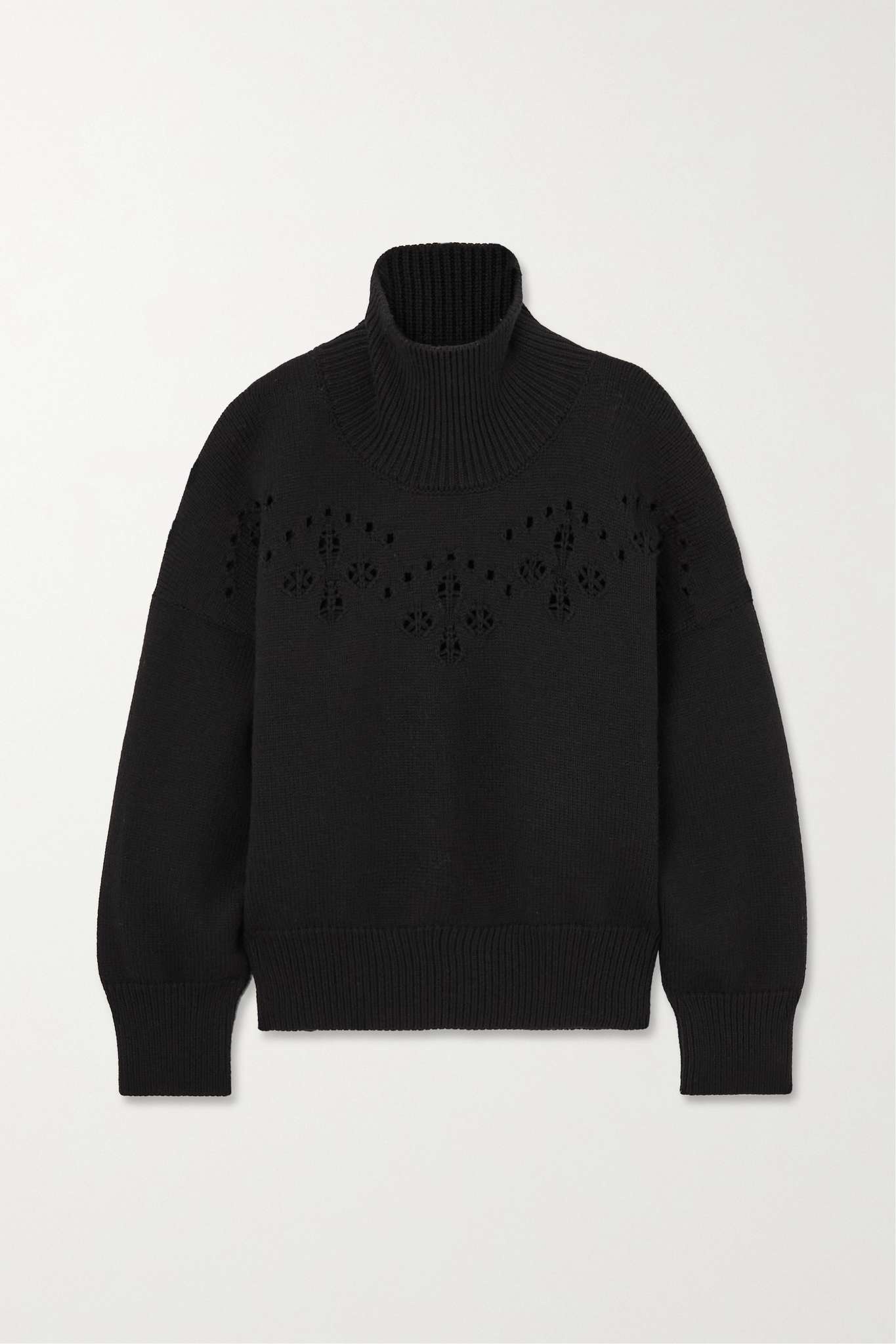 Pointelle-knit wool turtleneck sweater - 1