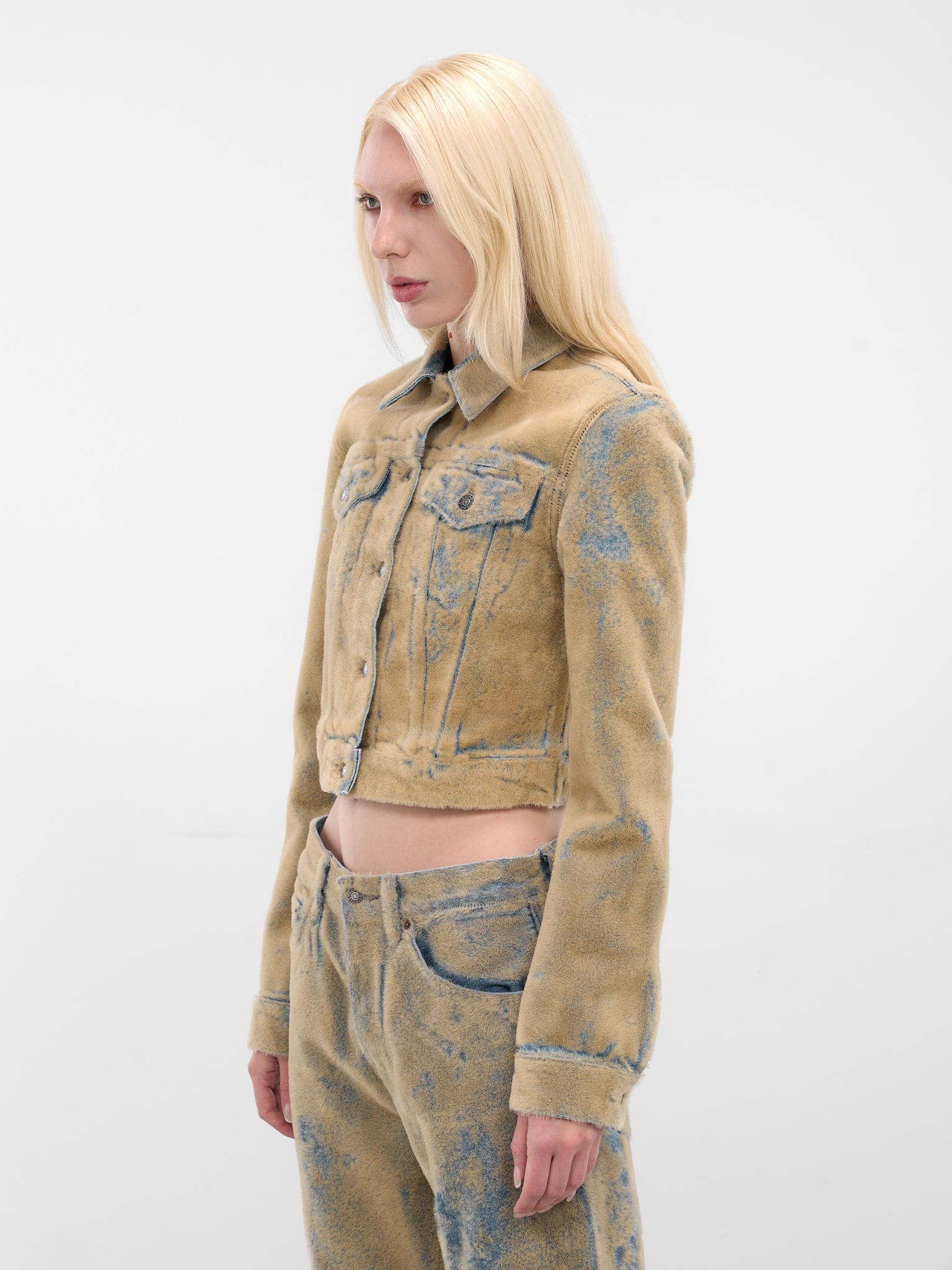Beige Flocked Denim Jacket - 2