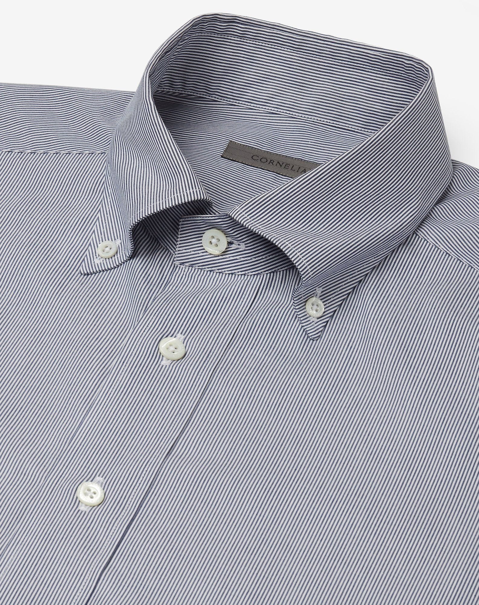 Cotton shirt with white/blue micro stripes - 4