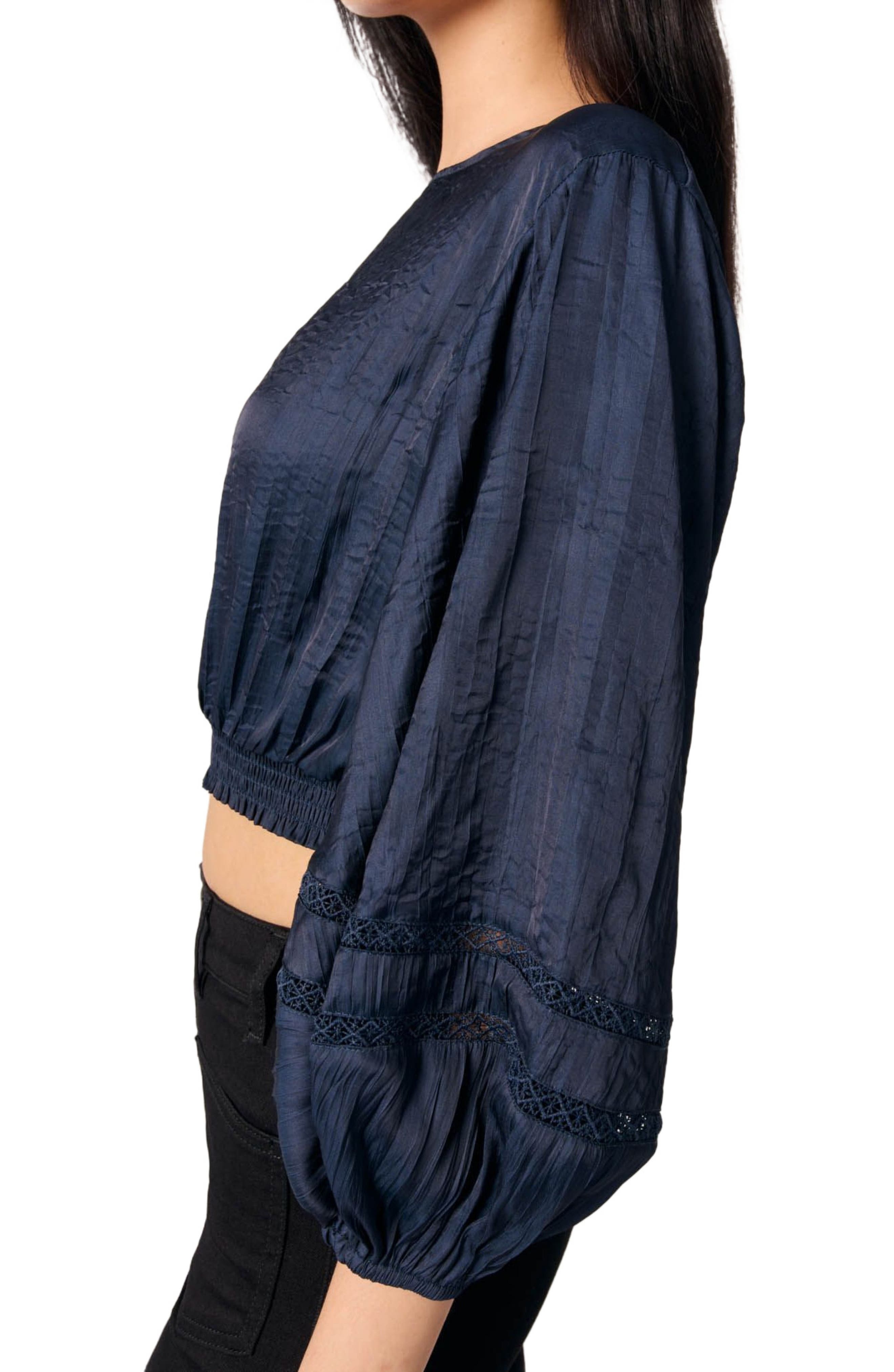 maje Satin-look short top in Navy at Nordstrom - 4