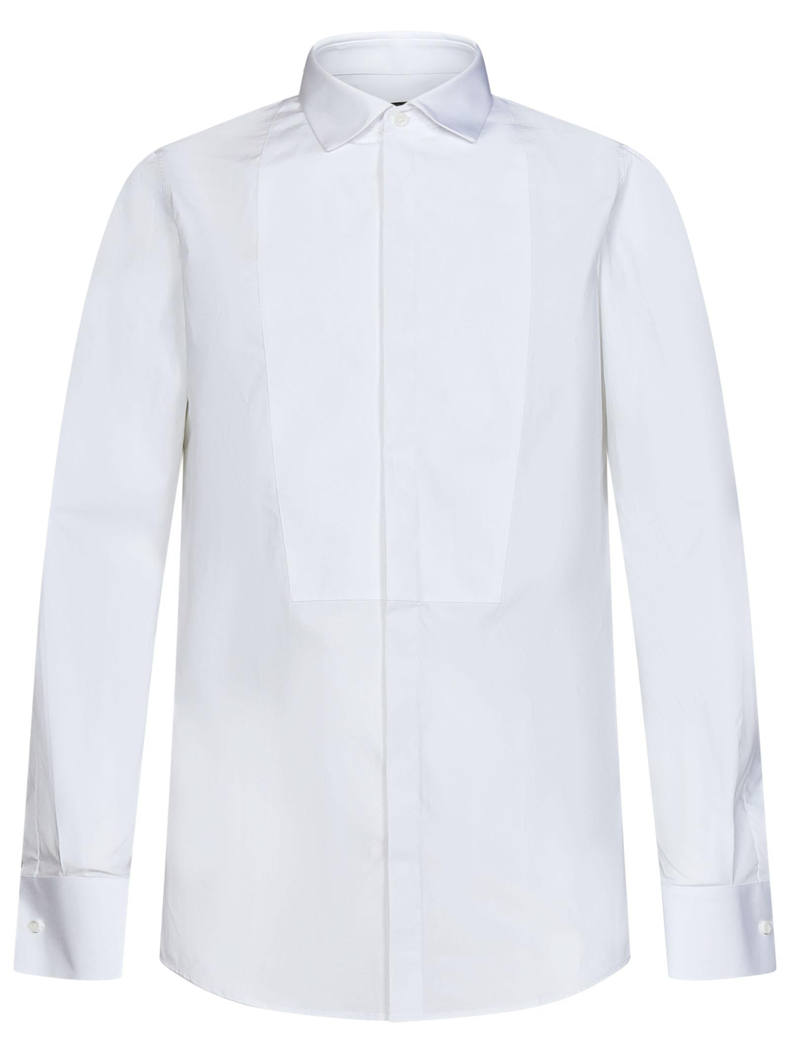 White cotton shirt with plastron and hidden front closure. - 1