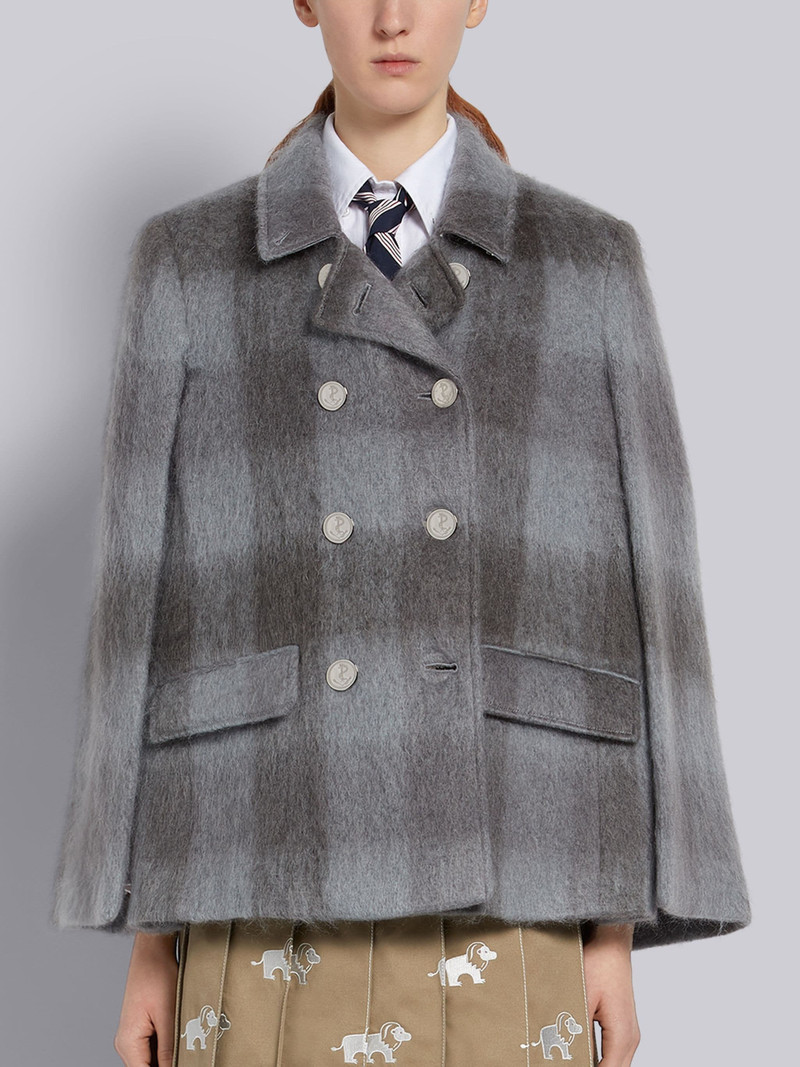 Medium Grey Hairy Mohair Buffalo Check Double Breasted High Break Cape 1