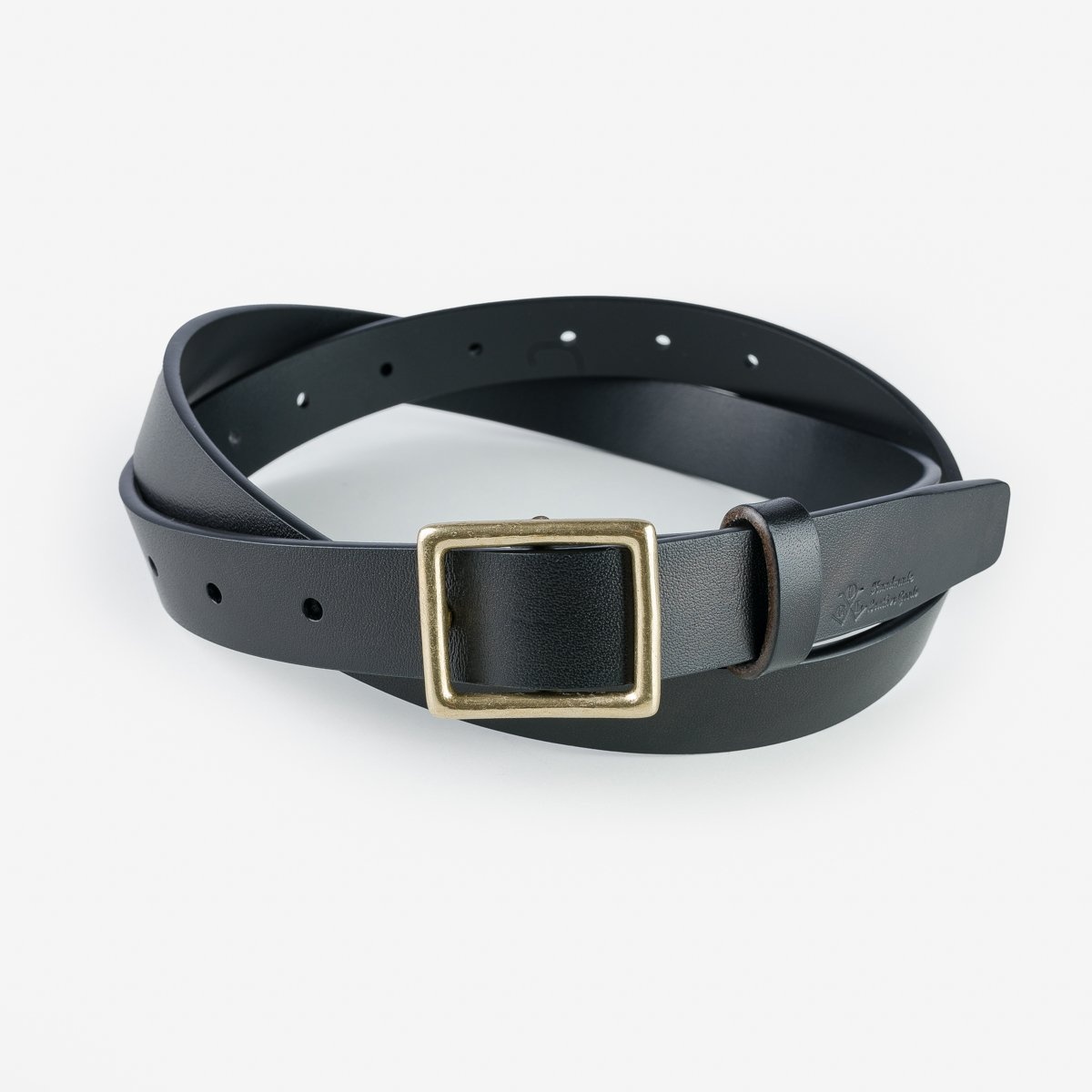 OGL-BELT-FULL-SQ-BLK OGL Square Brass ‘Prongless’ Buckle Leather Belt - Full Dyed Black - 5