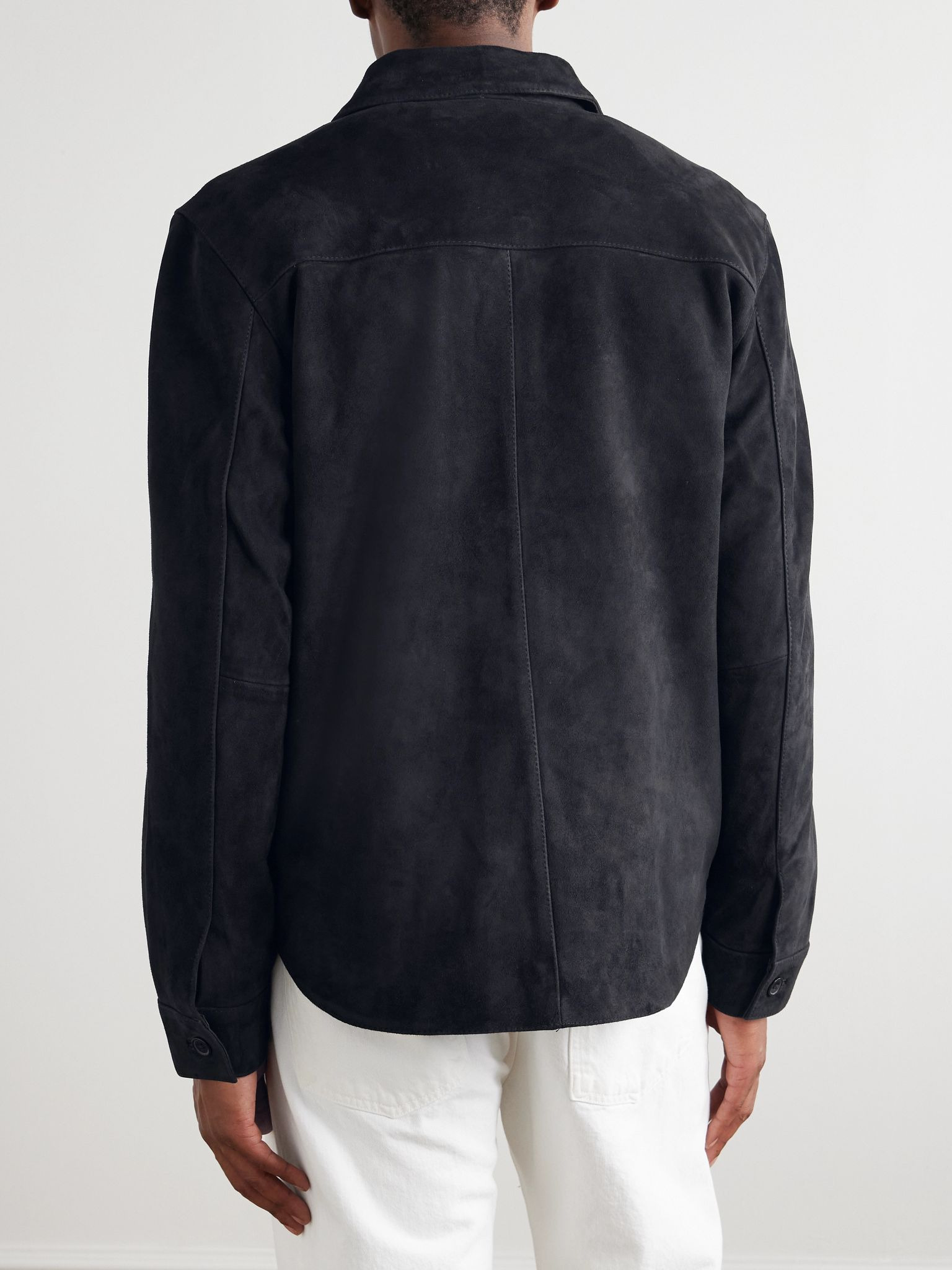 Julien Camp-Collar Suede Overshirt Navy - 4