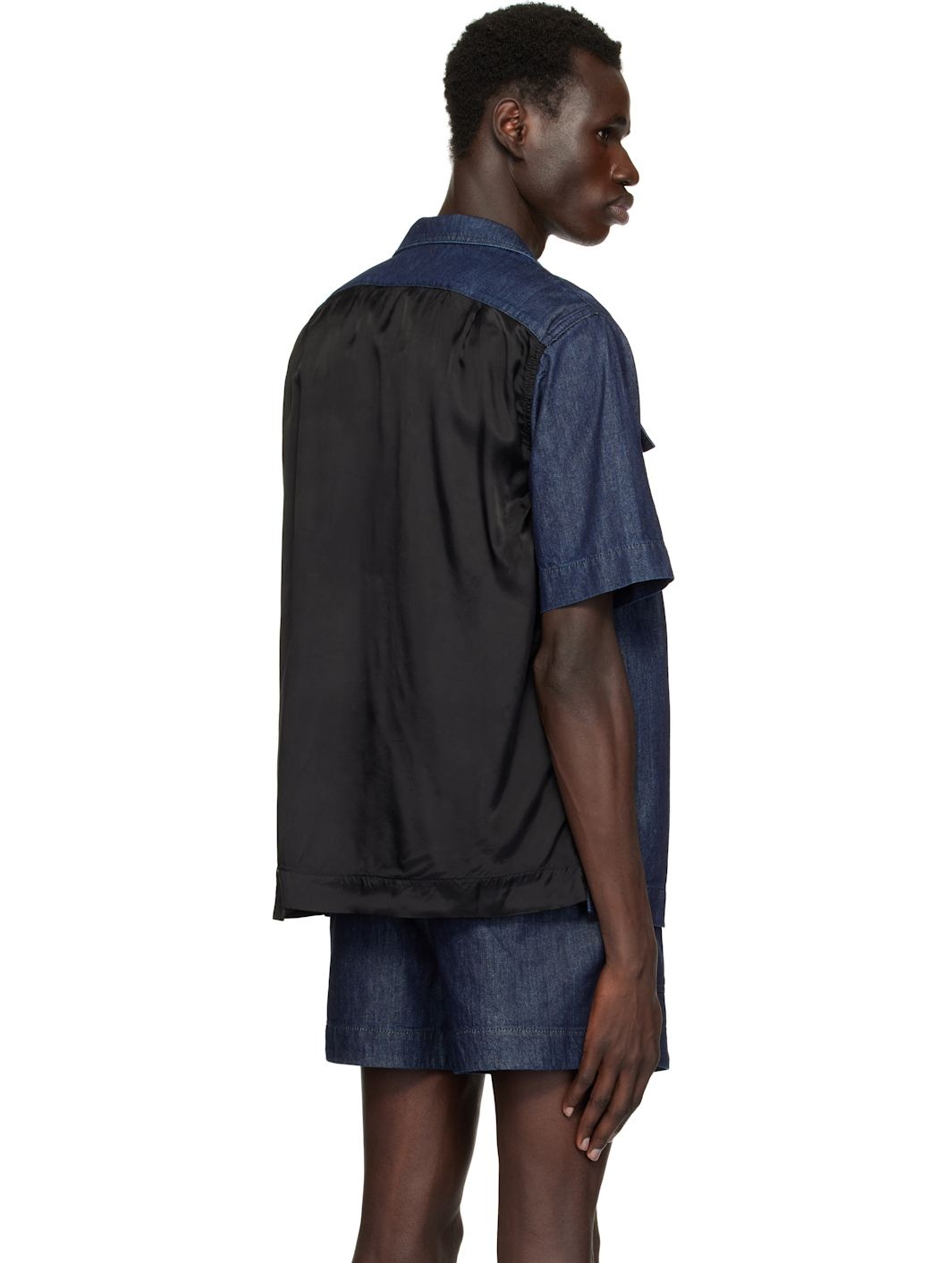 Navy Paneled Denim Shirt - 3