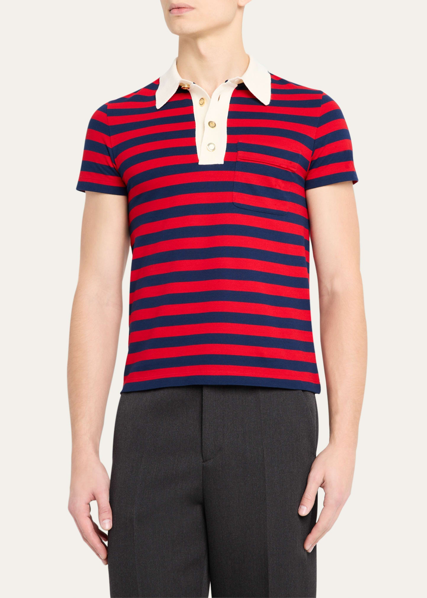 Men's Stripe Cotton Pique Polo Shirt - 4