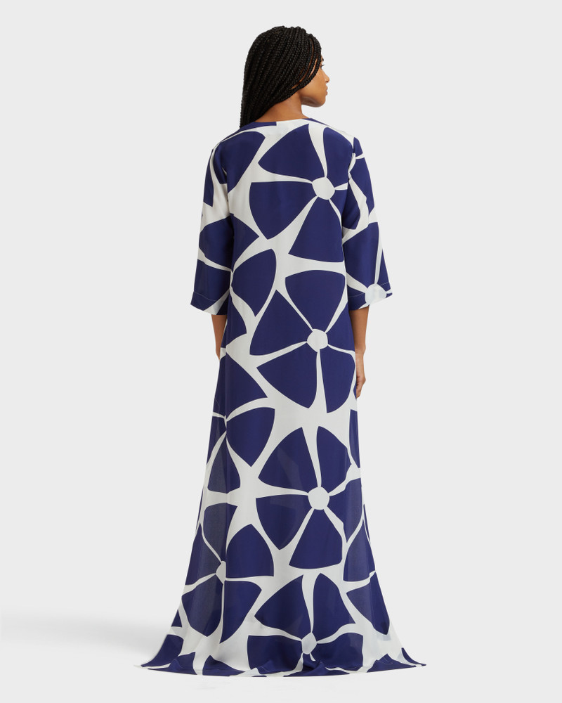 WOMEN LONG SILK CREPE DE CHINE KAFTAN BIG FLOWERS 3