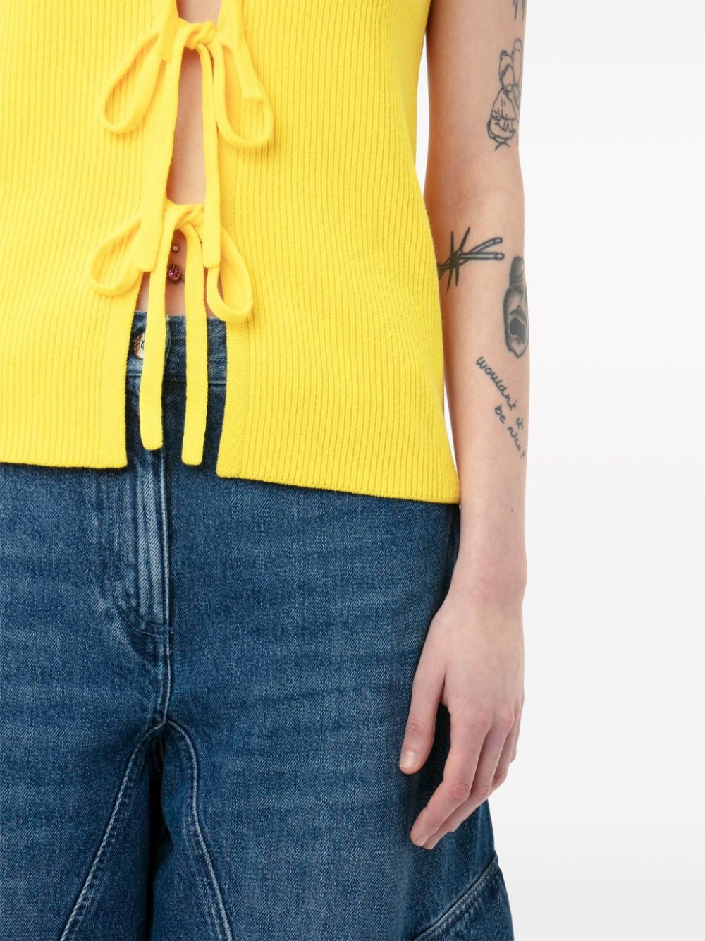 lace-up ribbed-knit top - 5