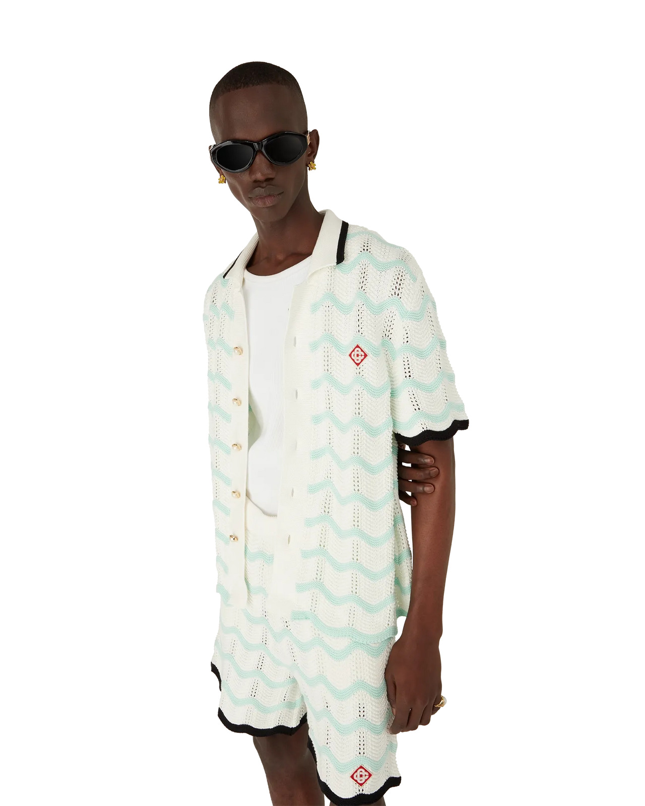 Gradient Wave Cotton Crochet Short Sleeve Shirt | Casablanca Paris - 3