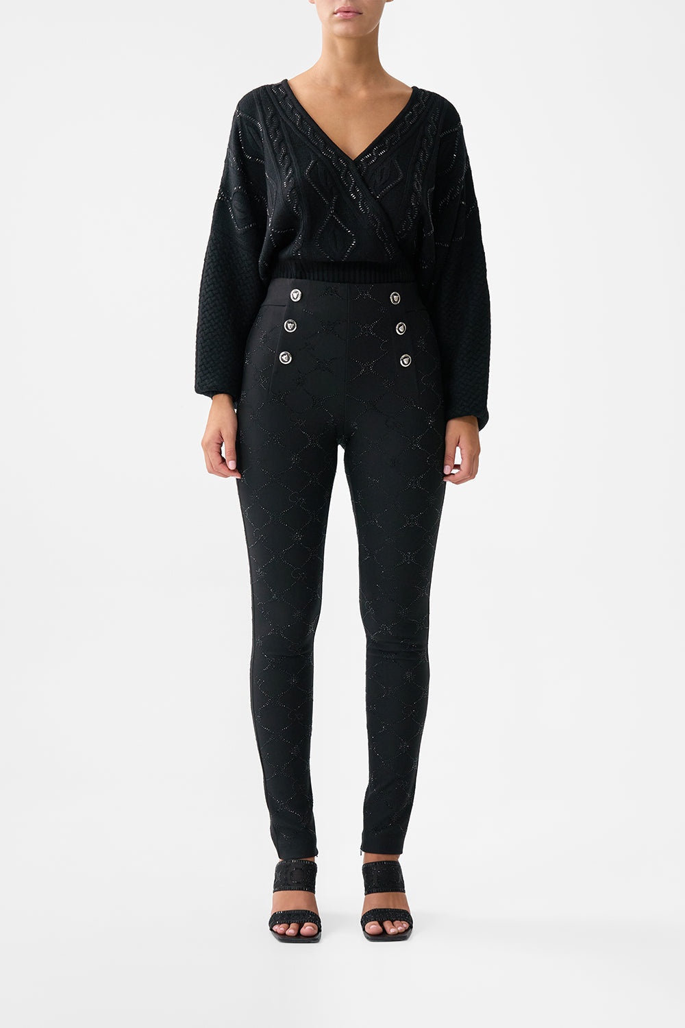 BUTTON EMBELLISHED PONTE PANT - 2