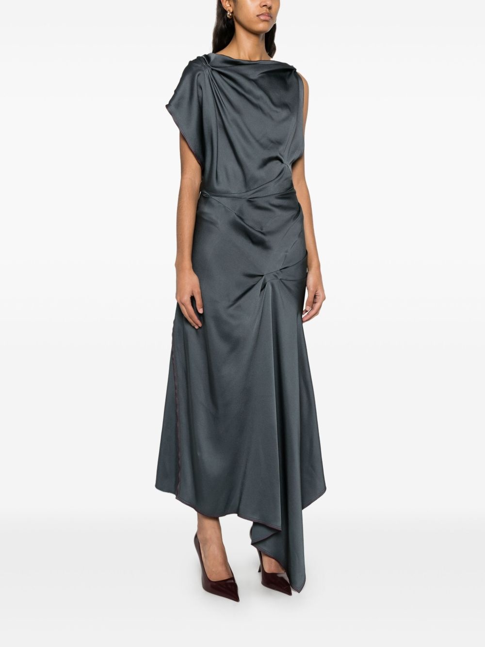 asymmetric draped midi dress - 3