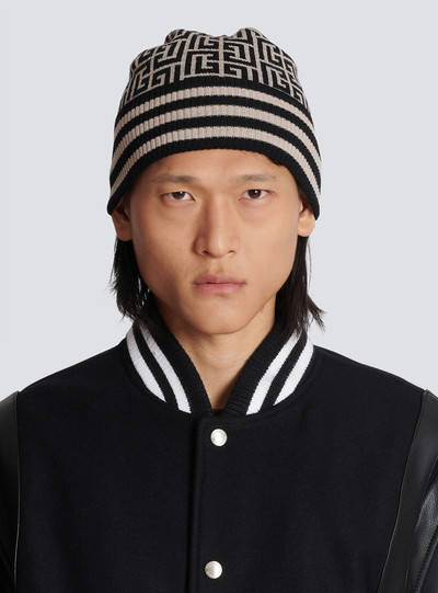 Balmain Monogrammed embroidered wool hat outlook