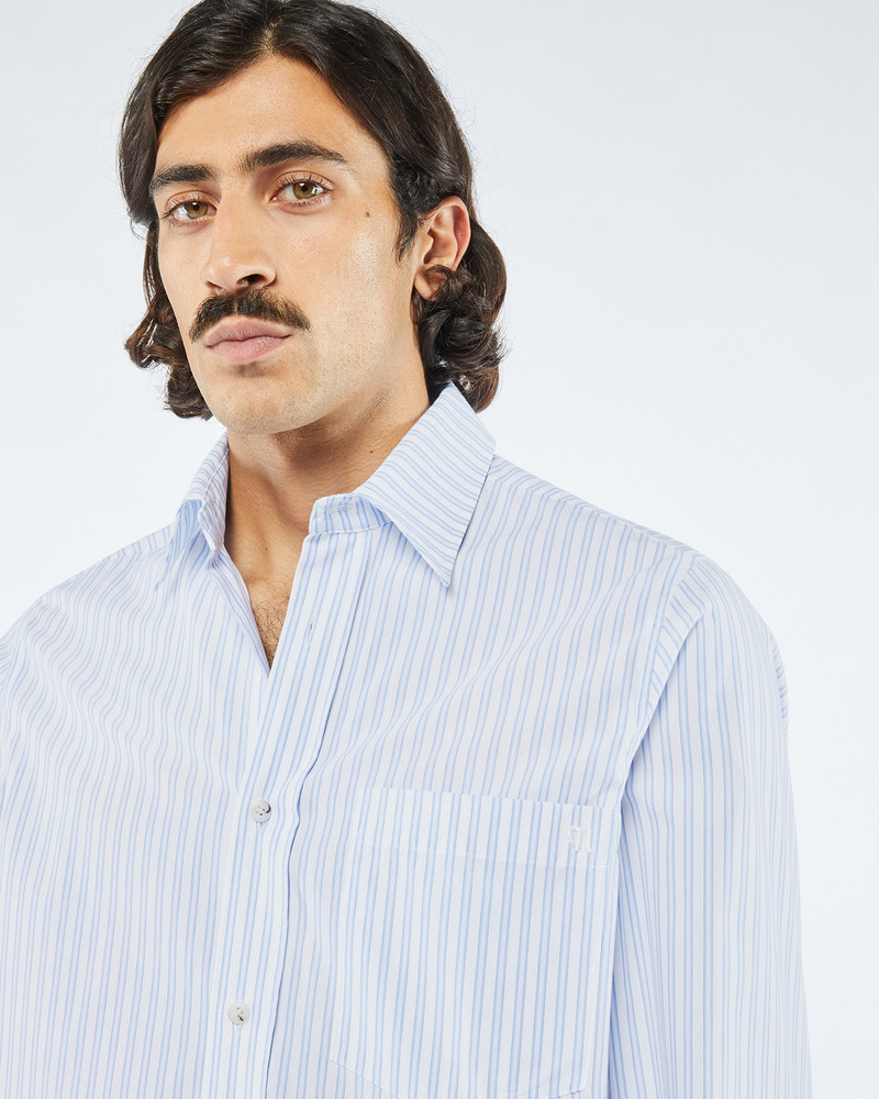 KALEB - Striped cotton shirt - White/ blue 4