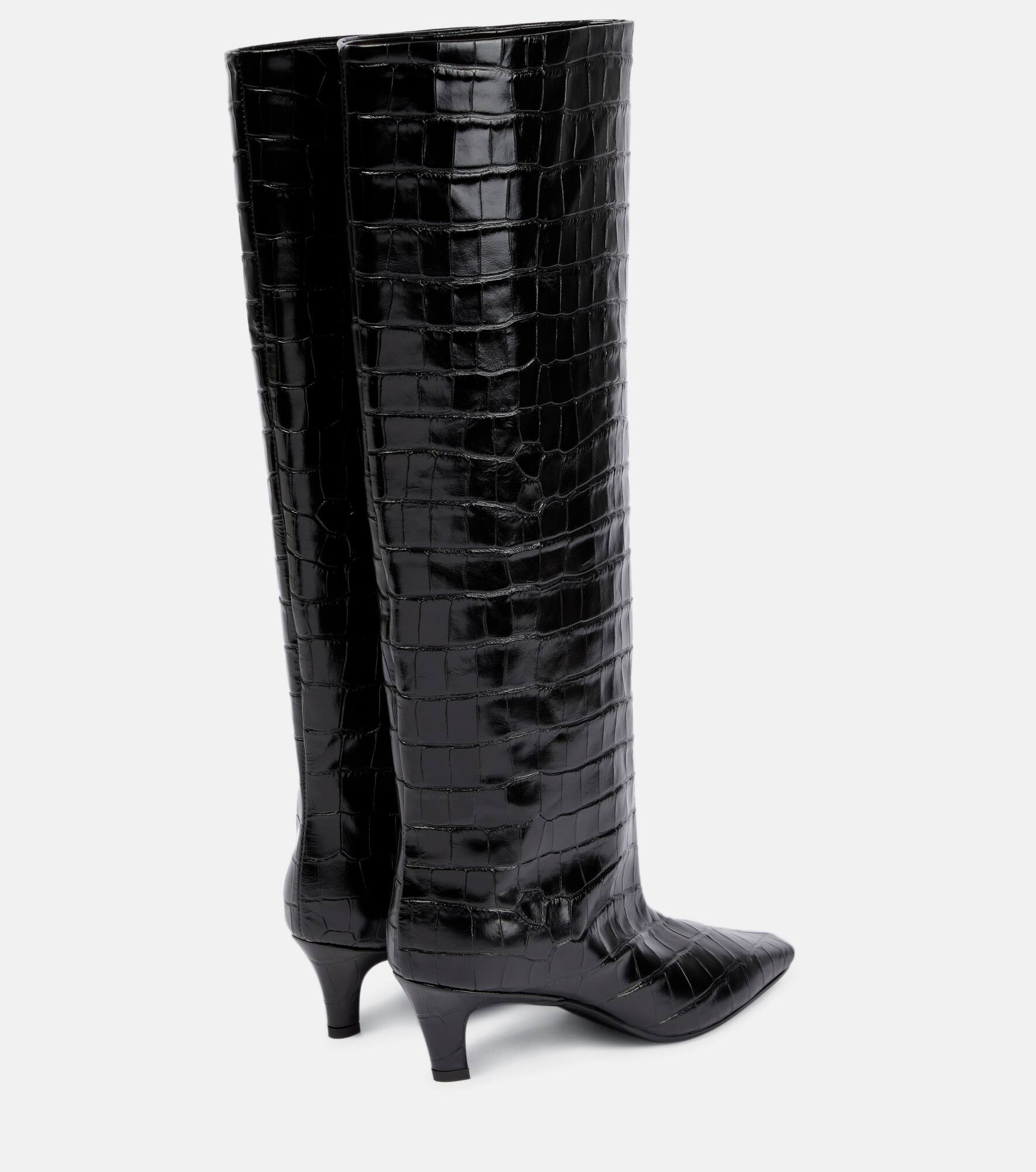 Croc-effect leather knee-high boots - 3