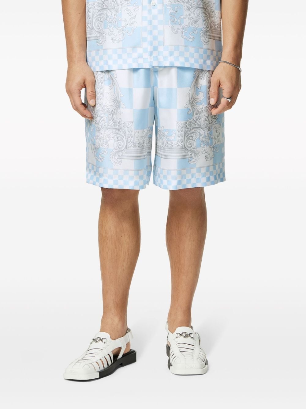 Barocco-print silk shorts - 3